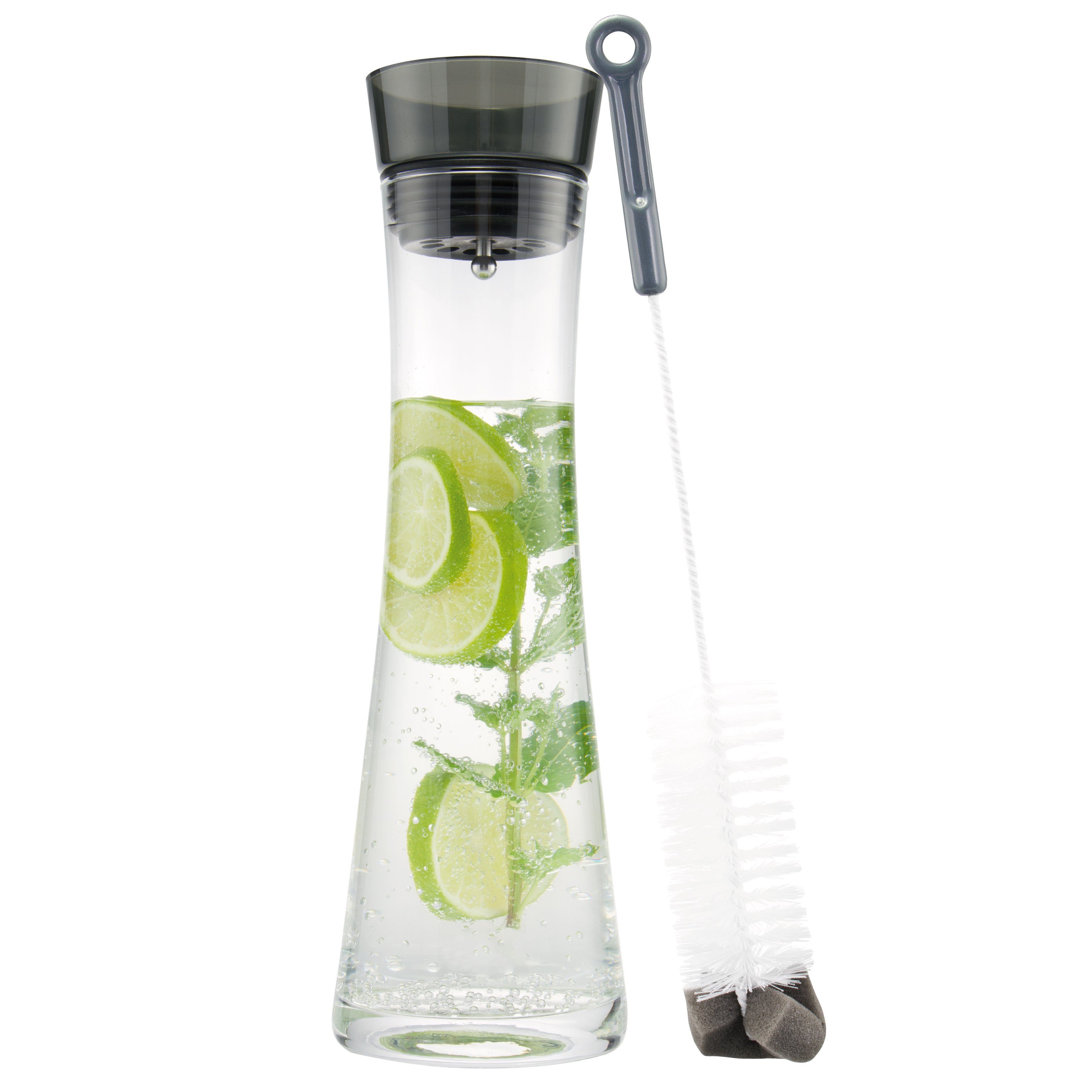 Karaffe Glaskaraffe AMISA 1,2 Liter, Funktions-Ausgießer, Wasserkaraffe, grau