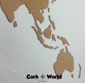 Kork-Deko.de XXL-Wandbild Corkworld Welt aus Presskork mit Klebefolie als Wanddeko (3teilig), Kork-Weltkarte