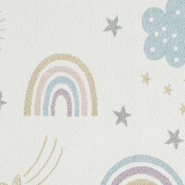 Teppich Kurzflor Teppich Kinder creme-mix pastell Regenbogen Sterne, Carpetia, rechteckig, Höhe: 9 mm