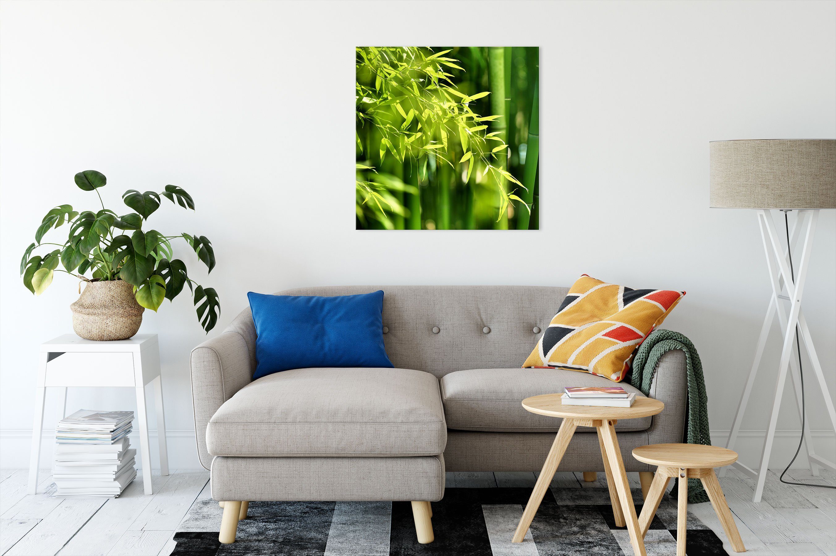 Blättern, Blättern St), Bambus mit Leinwandbild bespannt, fertig Pixxprint inkl. mit (1 Leinwandbild Zackenaufhänger Bambus