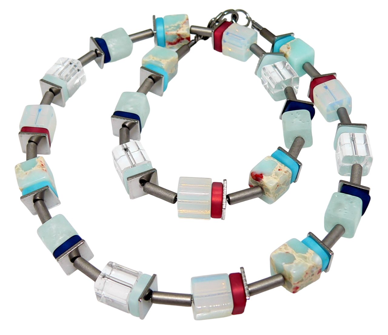 traumschmuck Collier 512f Halskette Polaris Malachit Sediment Jaspis terrakotta aqua 512f, handgefertigt, Mde in Germany