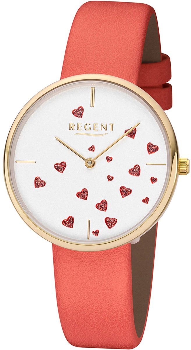 Regent Quarzuhr Regent Damen Uhr BA-609 Leder Armbanduhr, Damen Armbanduhr rund, mittel (ca. 36mm), Lederarmband | Quarzuhren