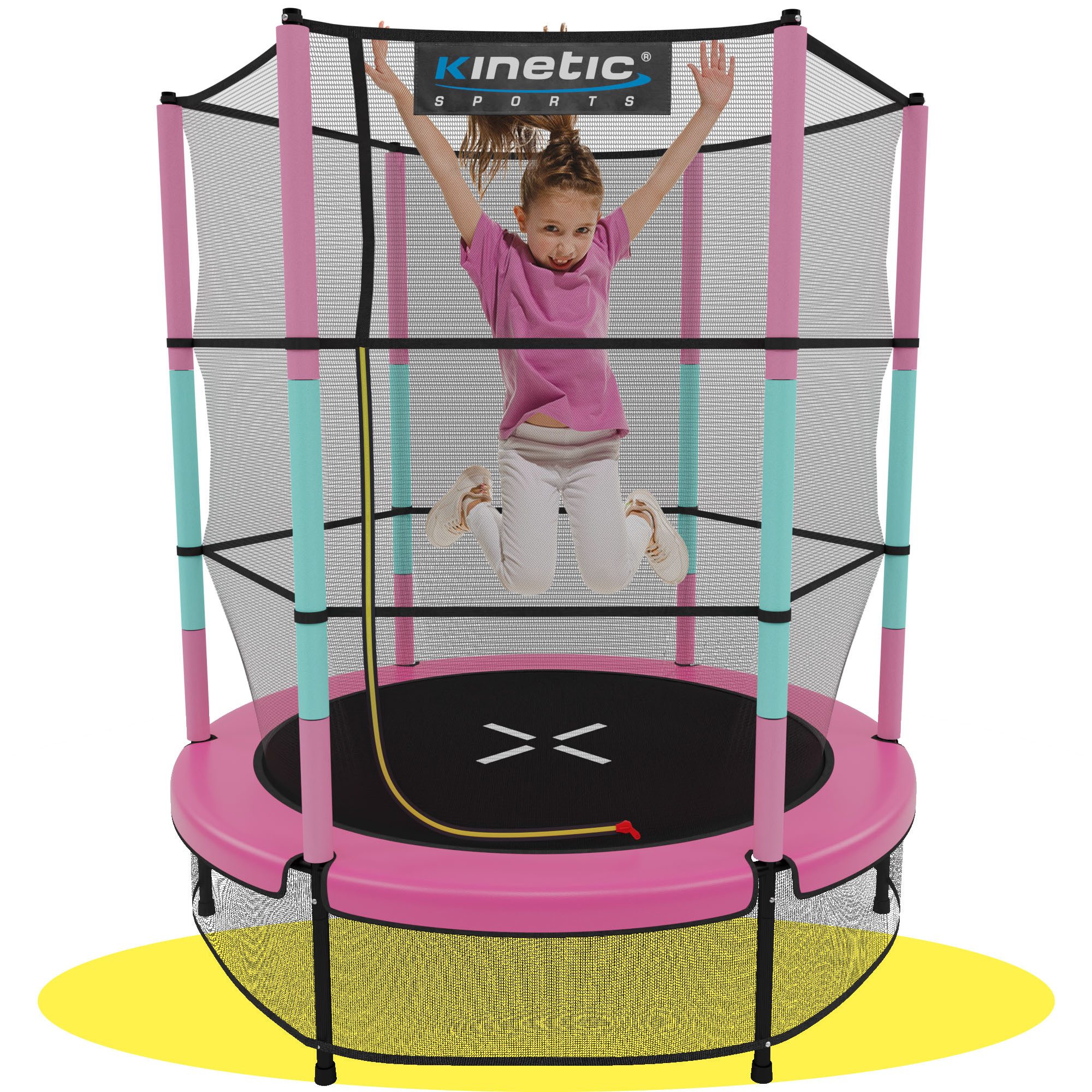 Kinetic Sports Gartentrampolin JUMPER 140, Ø 140 cm, Gummiseil Fun Jumper mit Sicherheitsnetz, Schutzpolster