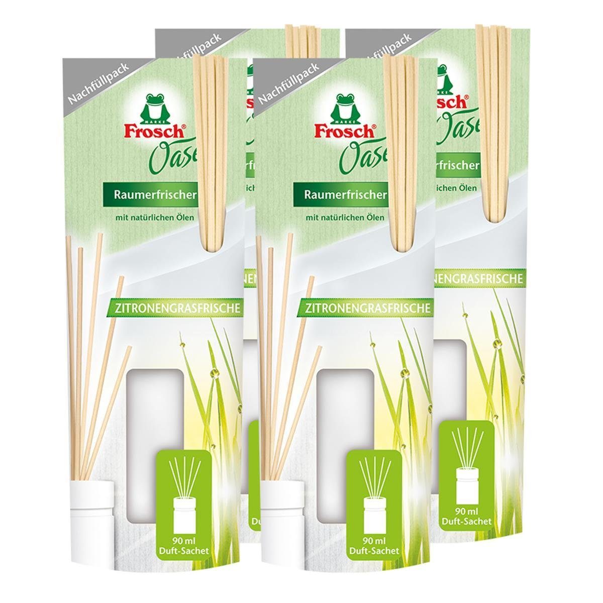 FROSCH Raumduft 4x Frosch Oase Raumerfrischer Zitronengrasfrische Nachfüllpack 90 ml