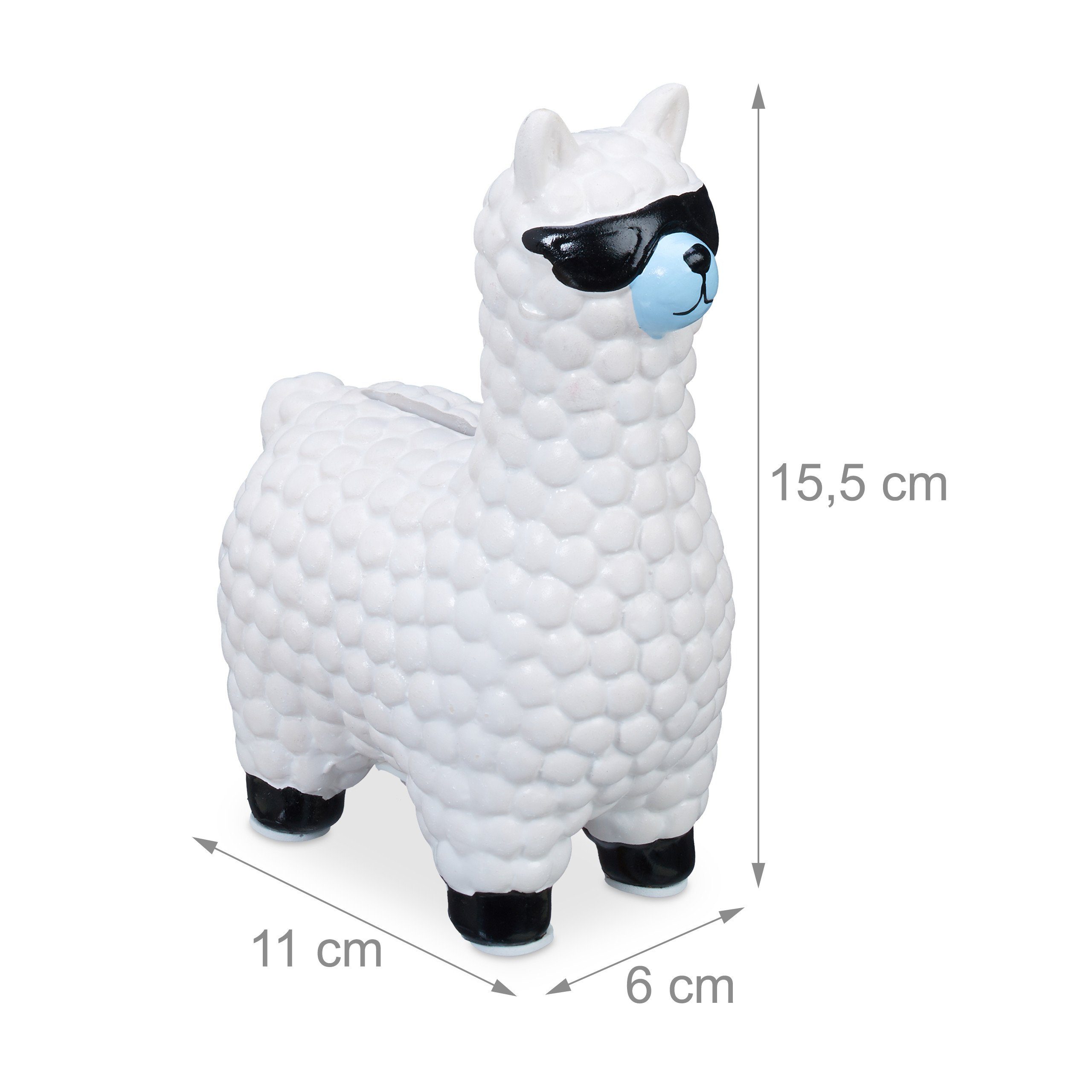 relaxdays Spardose Lama Spardose mit Sonnenbrille, (1-tlg), weiß – Bild 4 von 5