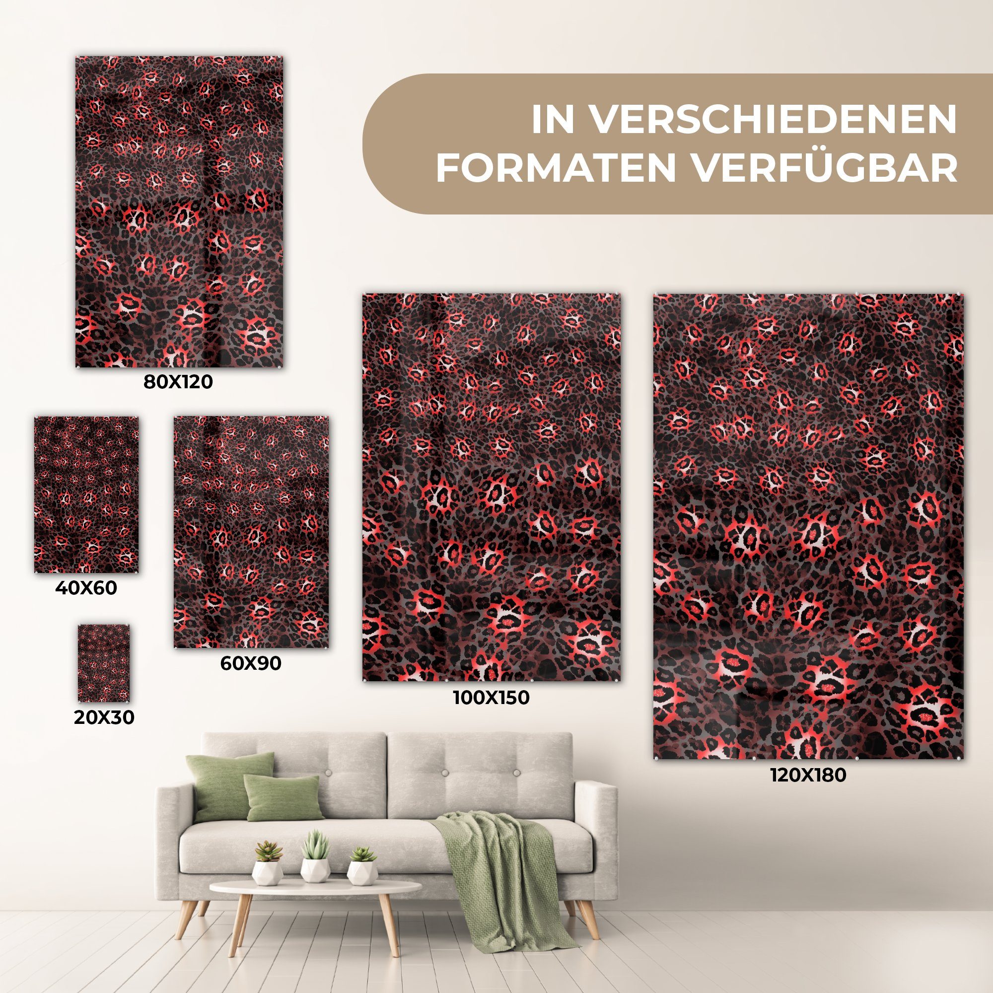 - Glas Foto Rot St), MuchoWow Panther - Wandbild Glas auf Tiere, Acrylglasbild Wanddekoration - Glasbilder (1 - Bilder - auf Druck