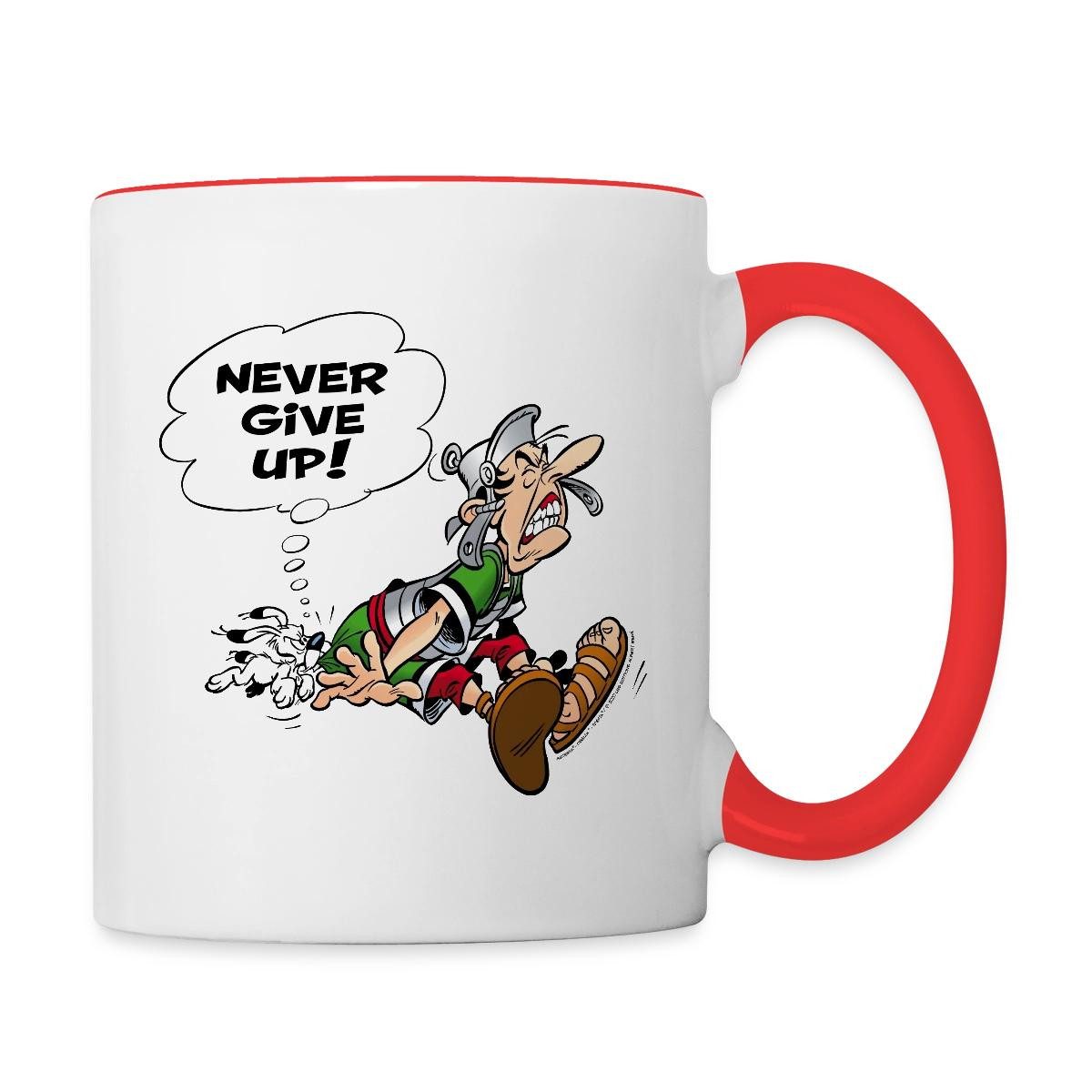 Spreadshirt Tasse Asterix & Obelix Gib Niemals Auf Spruch Tasse Zweifarbig, Keramik