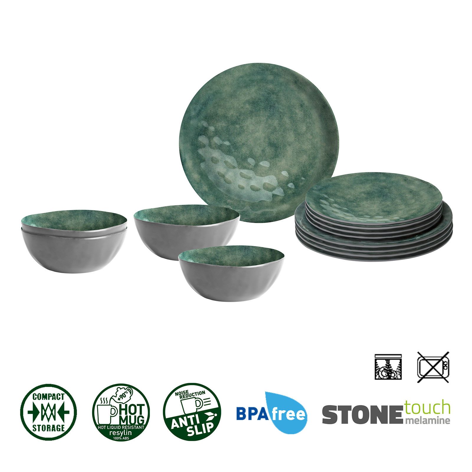 BRUNNER Geschirr-Set BRUNNER Camping Geschirrset VENETIAN (8, 12, 16, 36-Teile) SEA GREEN (12-tlg)