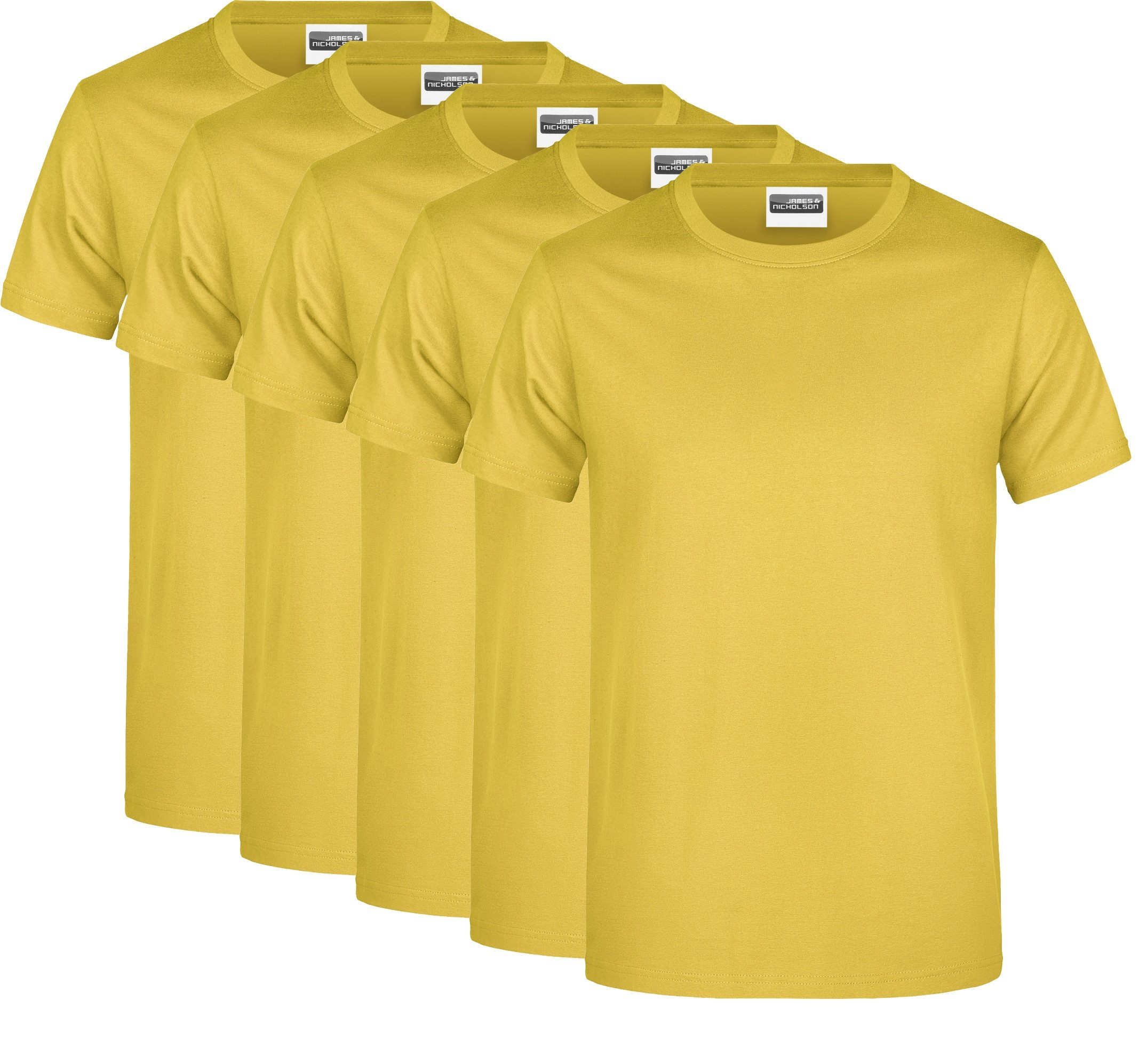 James & Nicholson T-Shirt 5er-Pack Klassisches Herren T-Shirt in Single-Jersey-Qualität JN797 (Spar-Set, 5er-Pack) Single Jersey Basic Shirt