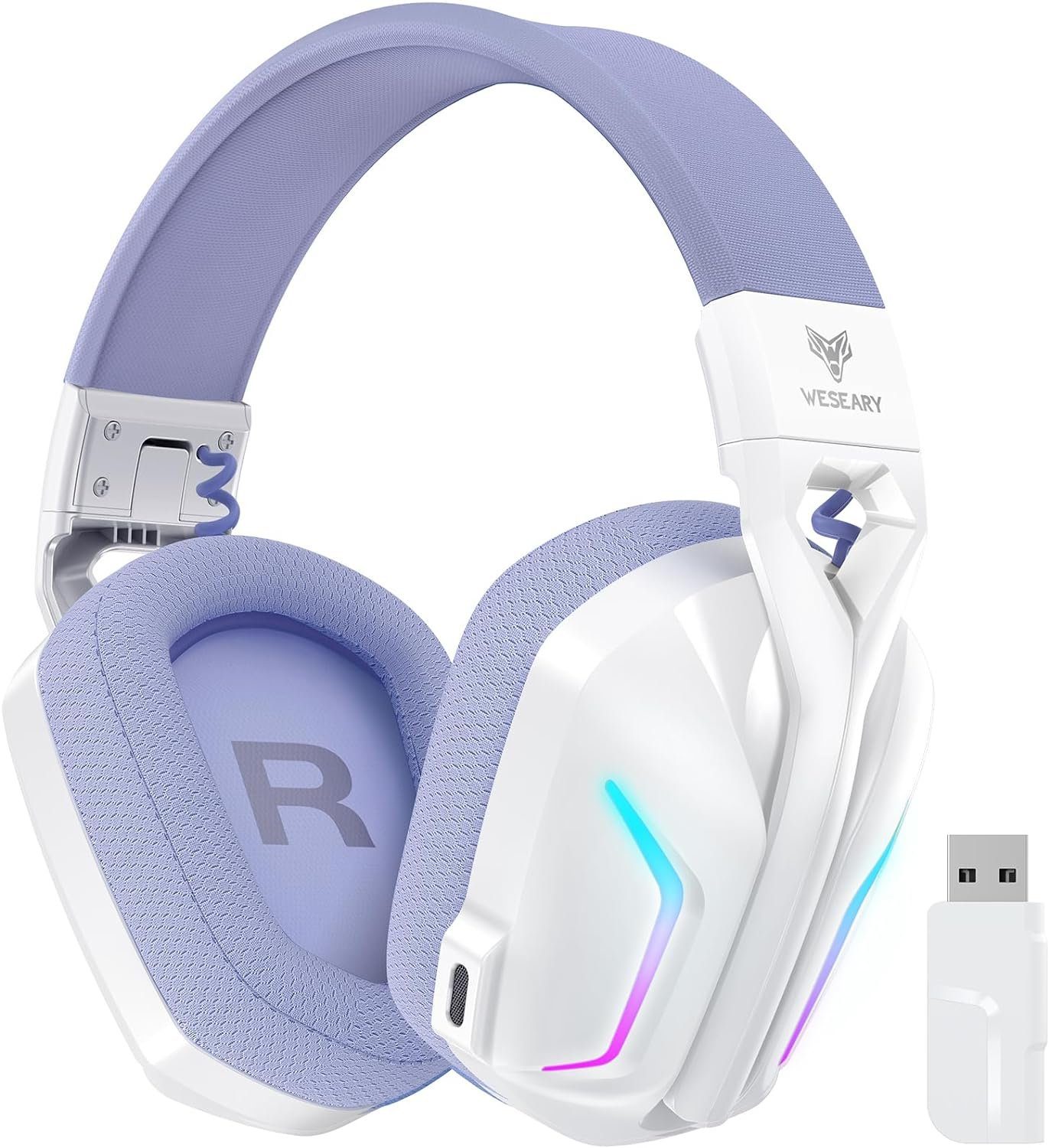 WESEARY wg1 Gaming-Headset (Dual-Beamforming-Mikrofone, Bluetooth, 7.1 Stereo Sound Noise Cancelling mit RGB Licht, 50Hr Akkulaufzeit)