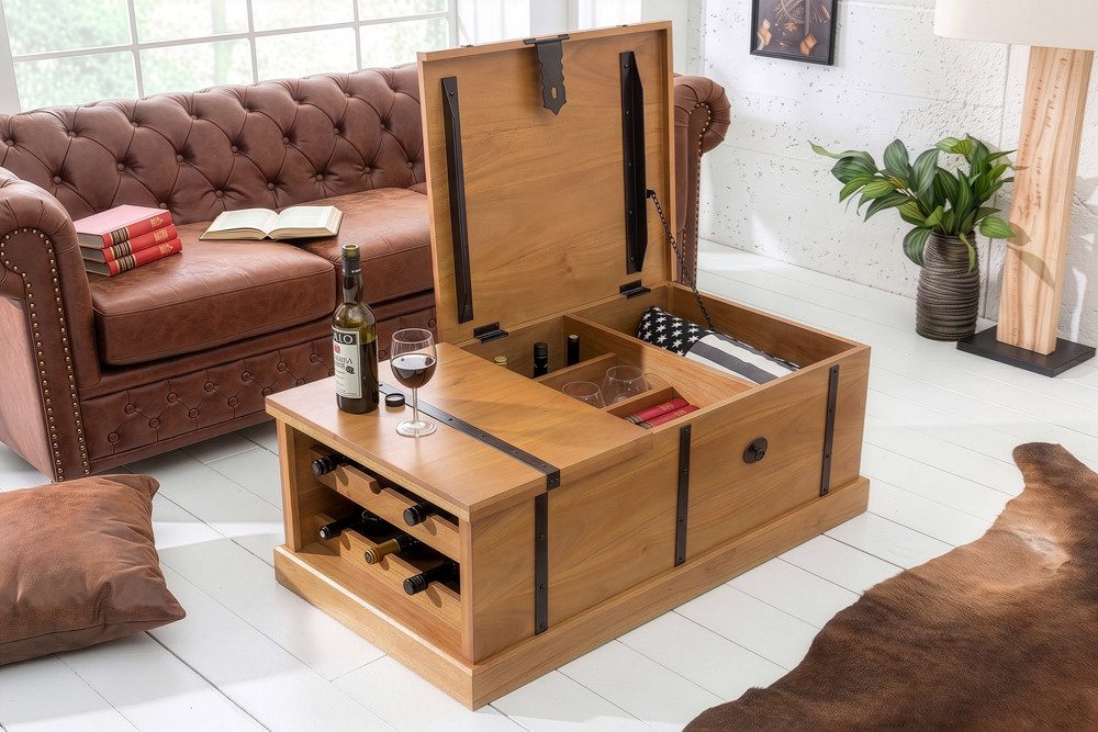 riess-ambiente Couchtisch BODEGA 100cm braun - Mango-Massivholz, eckig, mit Stauraum, Hausbar (Einzelartikel, 1-St), Rustikale Truhen-Beistelltisch - ideal für Wohn- und Schlafzimmer