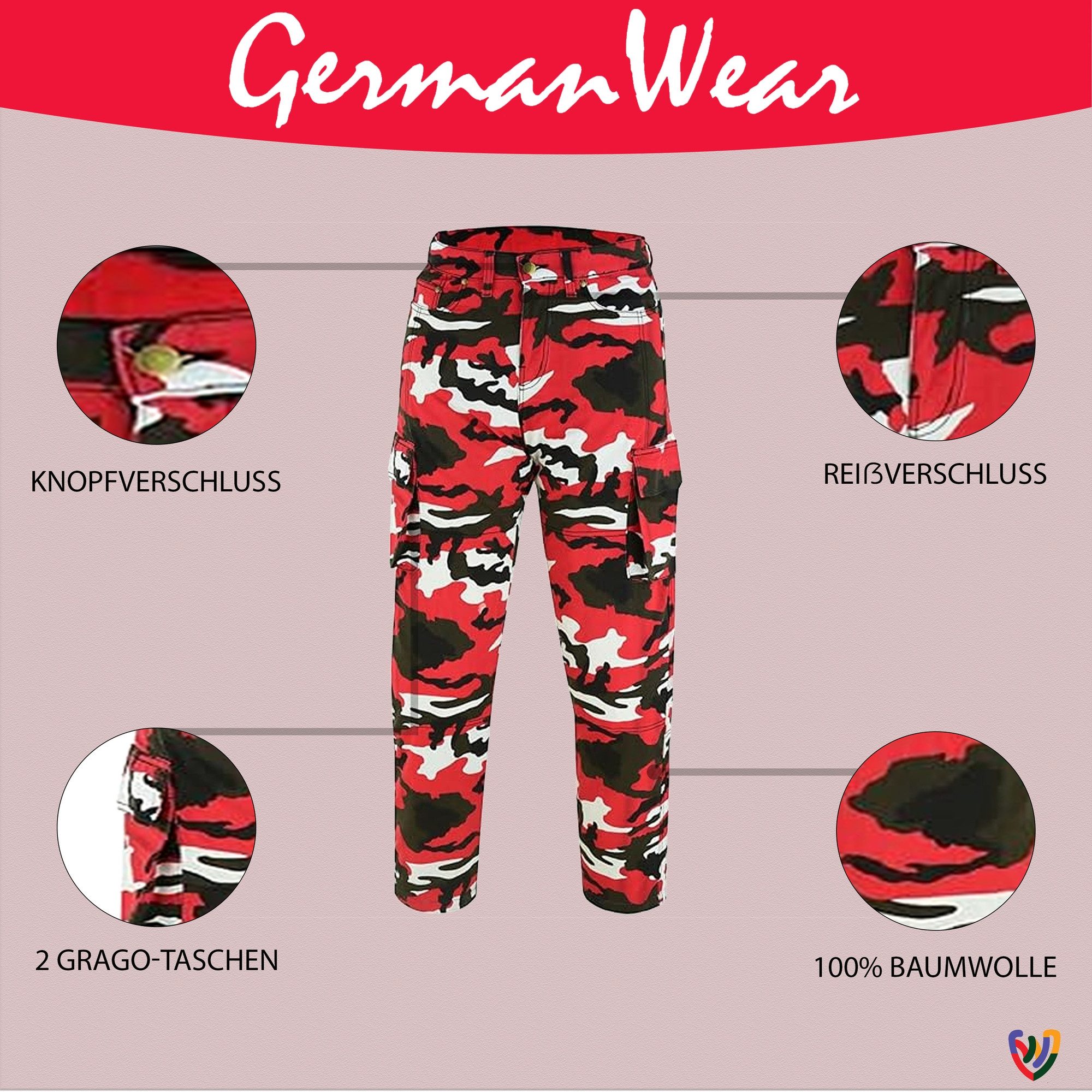 German Wear Motorradhose JEANS-003 Motorradjeans Biker Cargohose mit Schutz Aramidstoff & CE-Protektoren – Bild 4 von 5