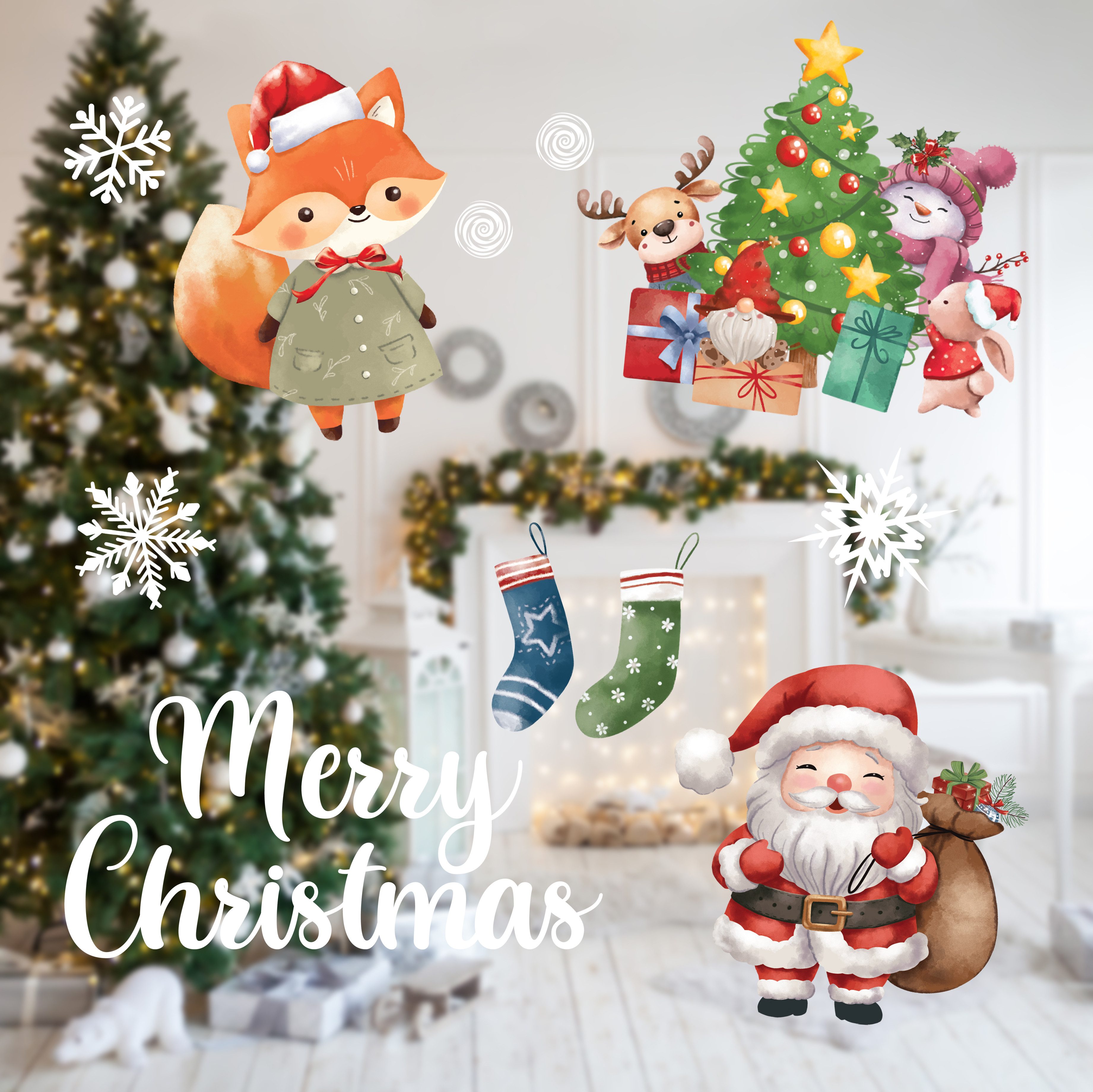 Nordstern Fensterbild Weihnachtsdeko für Innen, Statisch haftende Winter Fensterdeko Aufkleber