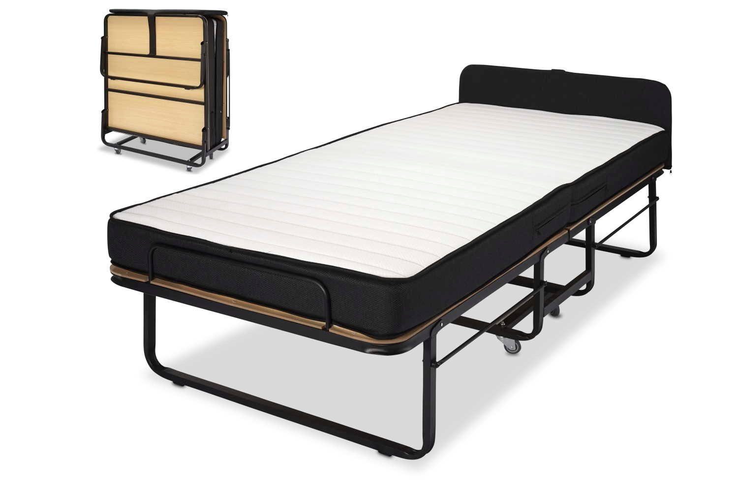 90 cm Klappbett 200 gepolstertes und x incl. Kopfteil Husse, Comfort BedBox Federkern Matratze Gästebett gepolstertem mit super Kopfteil