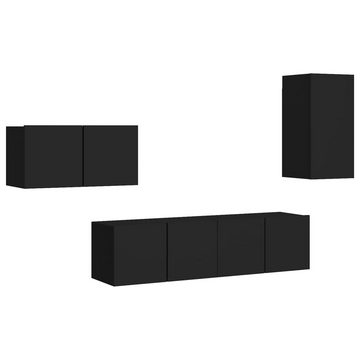 vidaXL TV-Schrank 4-tlg. TV-Schrank-Set Schwarz Holzwerkstoff (1-St)