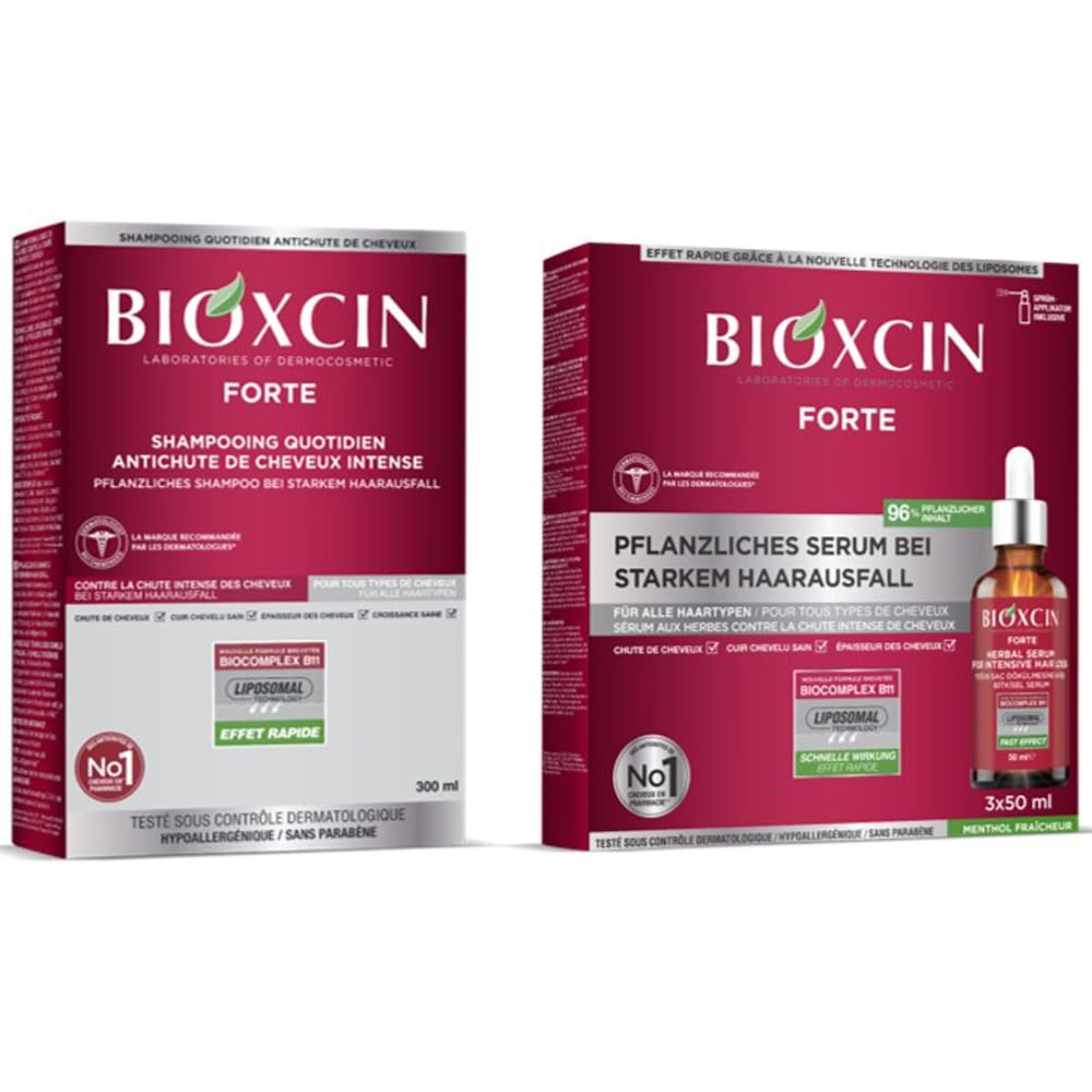 Bioxcin Haarpflege-Set Bioxcin Forte Set Shampoo 300ml+ 3x50ml Serum - Pflege für Haarausfall