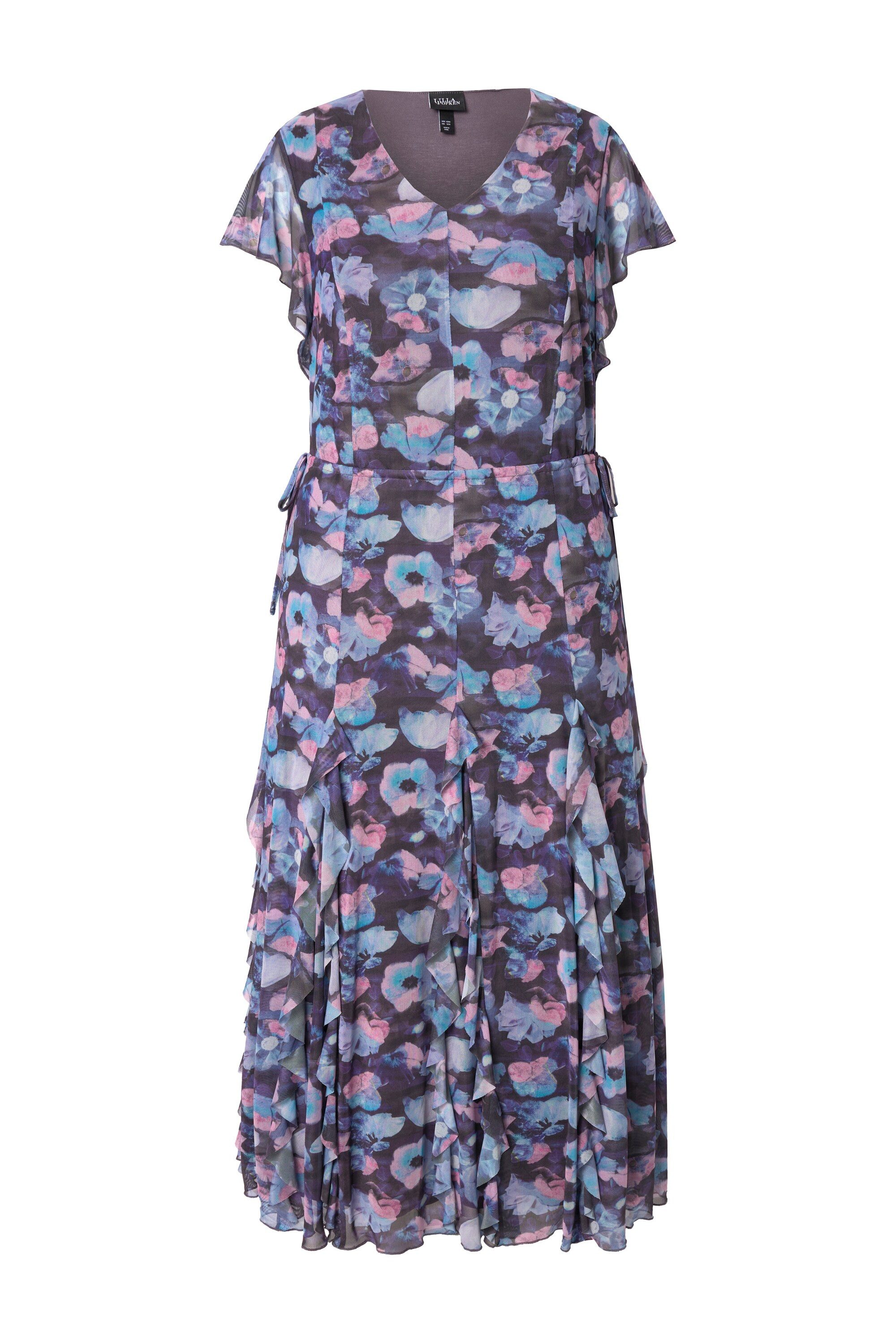 Ulla Popken Maxikleid Mesh-Abendkleid Blüten V-Ausschnitt günstig online kaufen