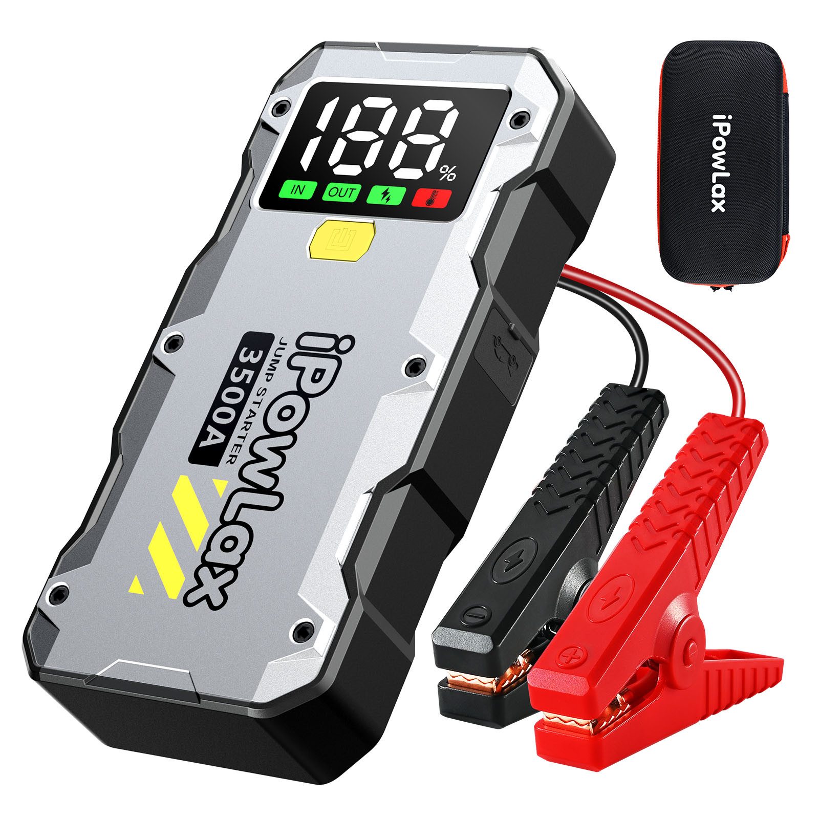 iPowLax Starthilfegerät 12800 mAh (12 V), LCD-Display, Schnelllade-USB, Zwangsstart & LED-Taschenlampe