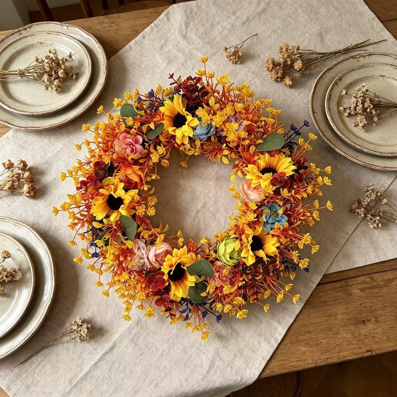 Diwzbyn Dekokranz Herbst-Dekokranz, Sonnenblumenkranz für den Herbst, geeignet für Thanksgiving, Halloween und die Erntezeit-Dekoration – Bild 5 von 5