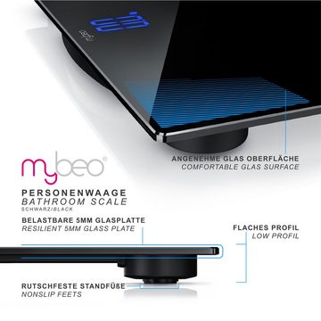 MyBeo Personenwaage, Digital Glas Körperwaage mit 4xDMS Mess-Sensoren, max. 150kg
