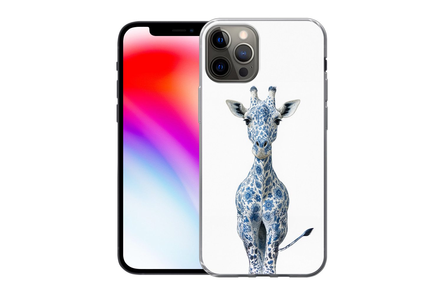 MuchoWow Handyhülle für Apple iPhone 13 Pro Giraffe - Delfter Blau - Tiere - Minimalistisc, Smartphone-Bumper, Print, Handy Schutzhülle Dünn