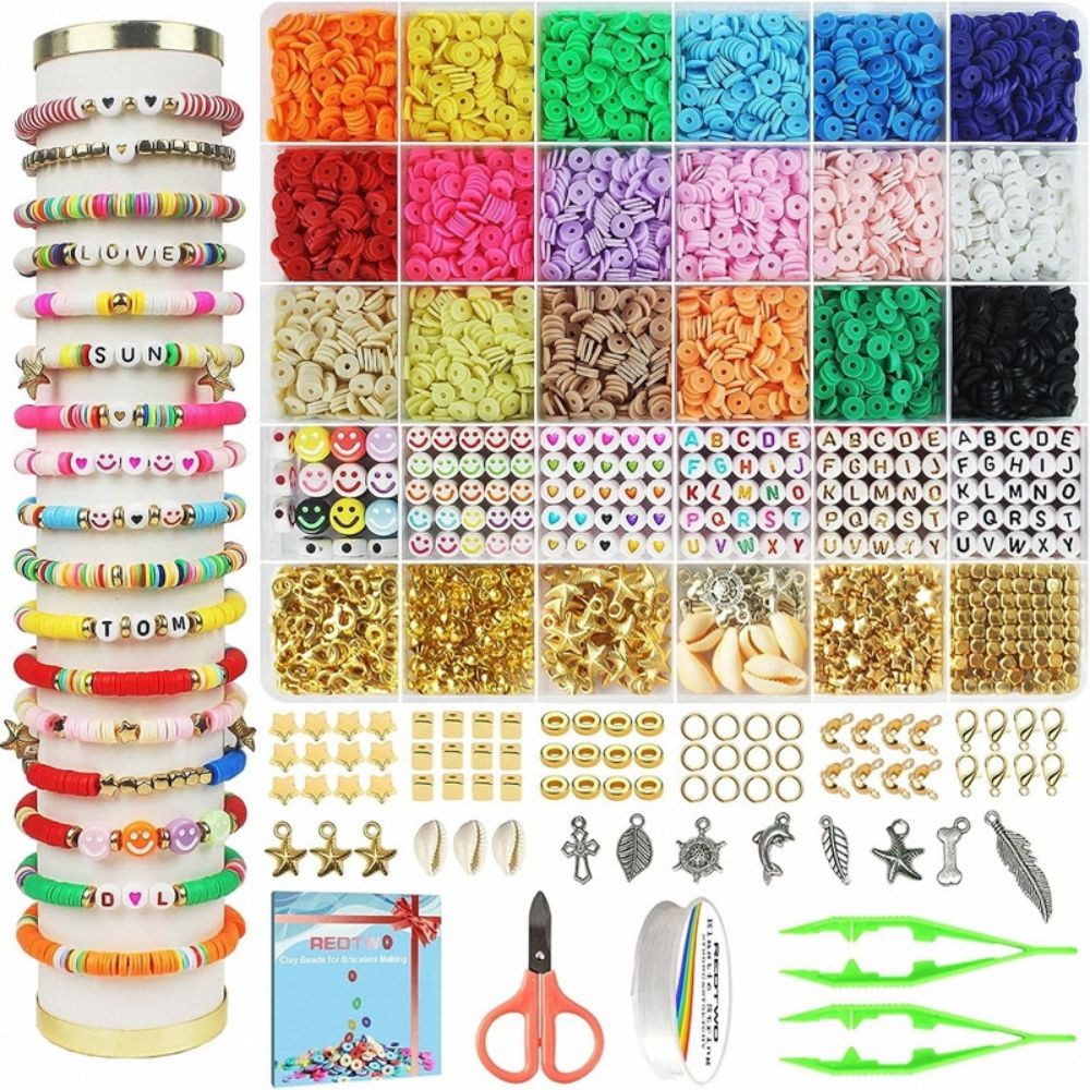 Fivejoy Bastelperlen Perlen DIY Armband set Bastelset Schmuck Basteln Mädchen, (500-tlg), Armbänder Kit für DIY Schmuckherstellung Kit Geschenke für Mädchen