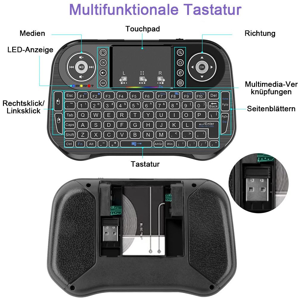 TUWENA Mini-Funk-Tastatur mit Touchpad, Bluetooth und 2,4-GHz-USB-Verbindung Tastatur