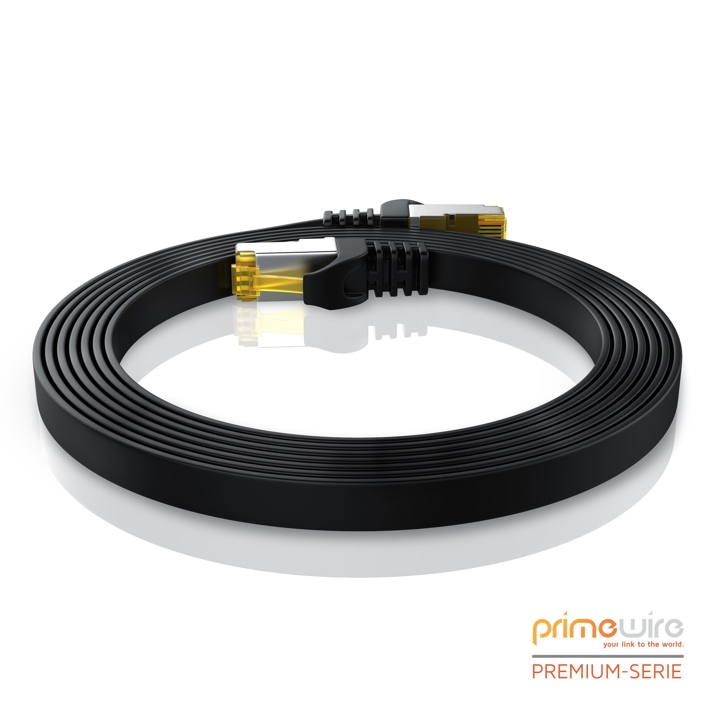 Primewire LAN-Kabel, CAT.7, RJ-45 (Ethernet) (100 cm), CAT 7 Flachband Gigabit Netzwerkkabel 10 Gbit/s Patchkabel flach 1m