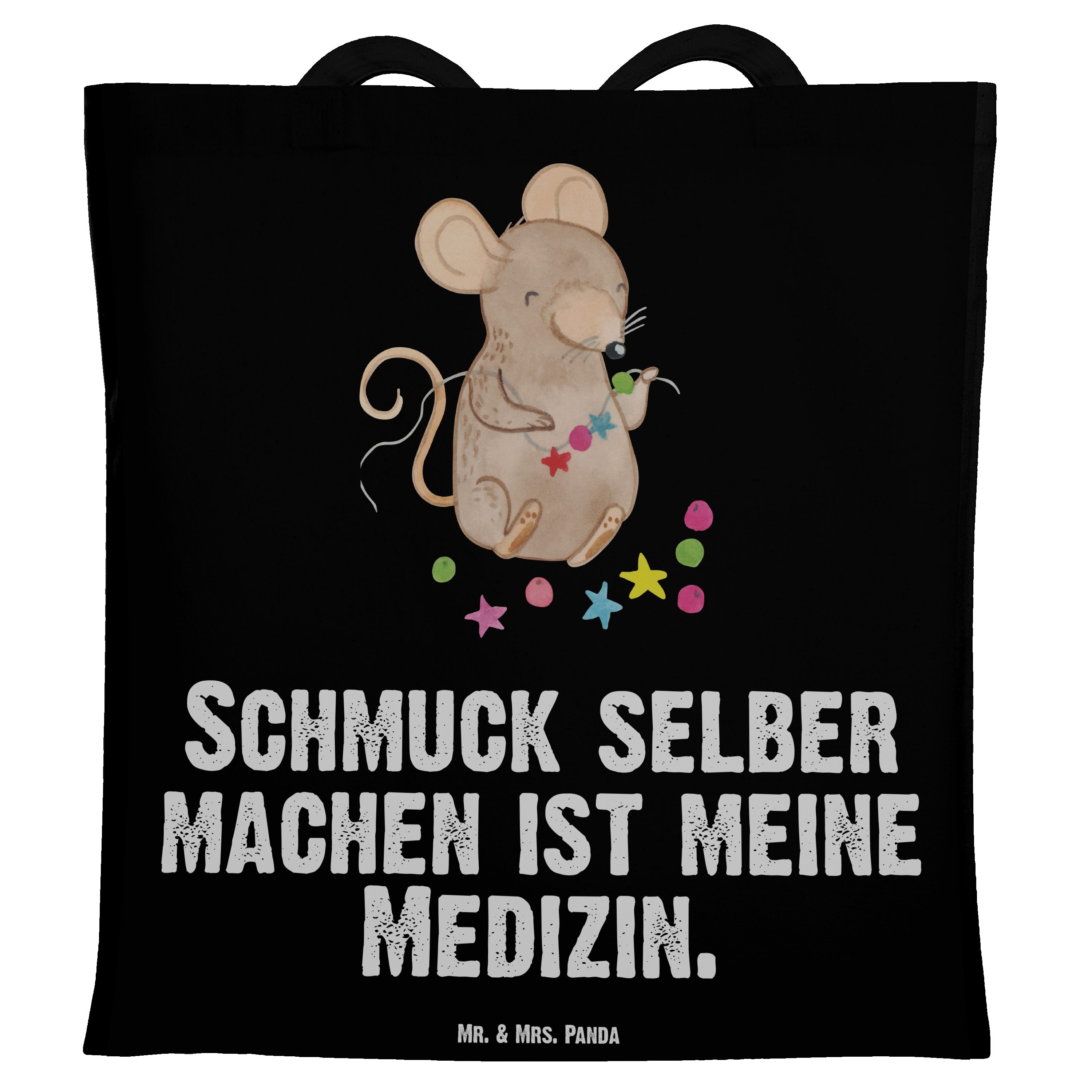 Schmuck Tragetasche selber - (1-tlg) Schwarz Geschenk, - Mrs. machen Jutebeutel, Mr. Medizin Maus & Panda