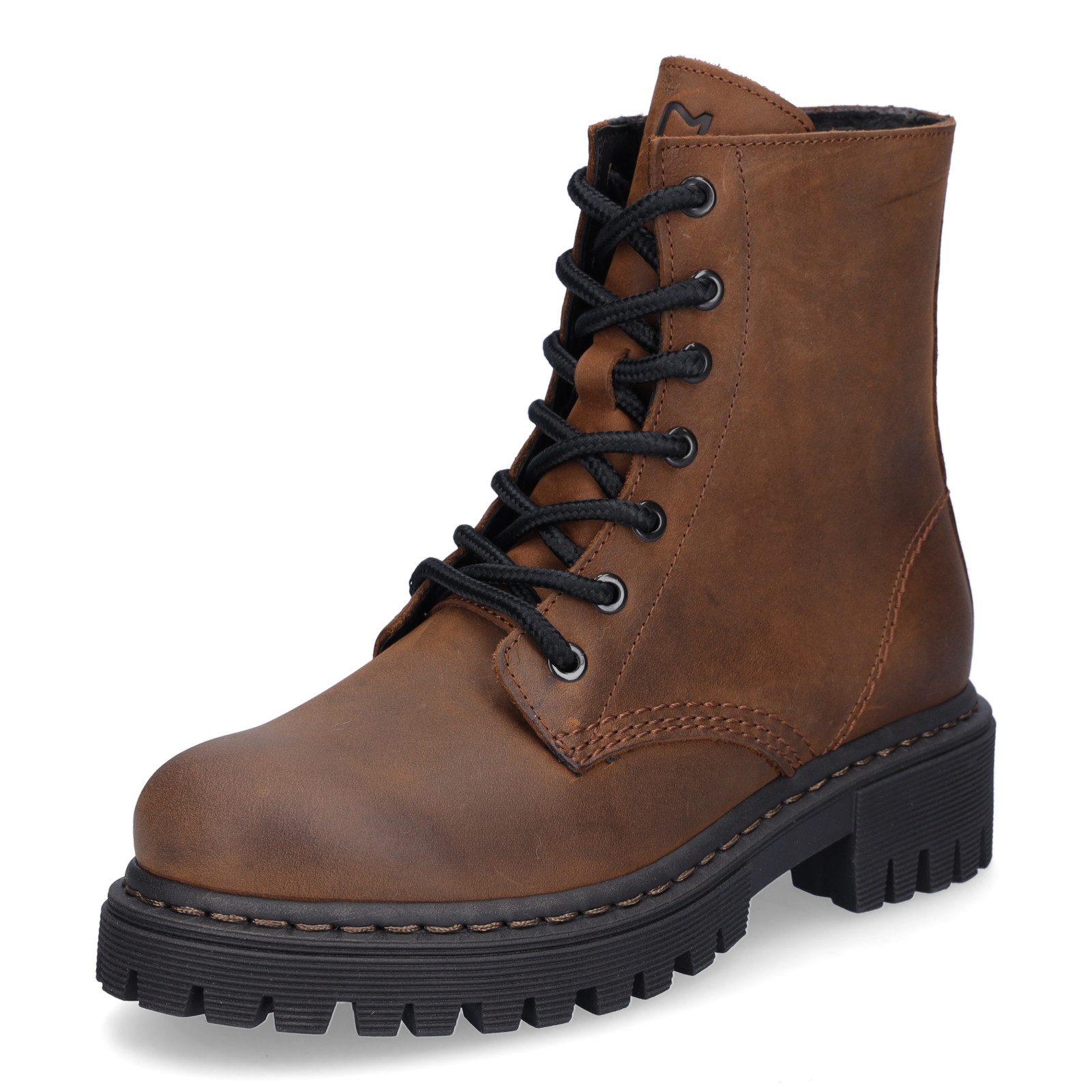 MIDS MISHA Damen Schnürboots Cognac-Braun, gewachstes Vollnarbenleder mit Velour-Innenfutter