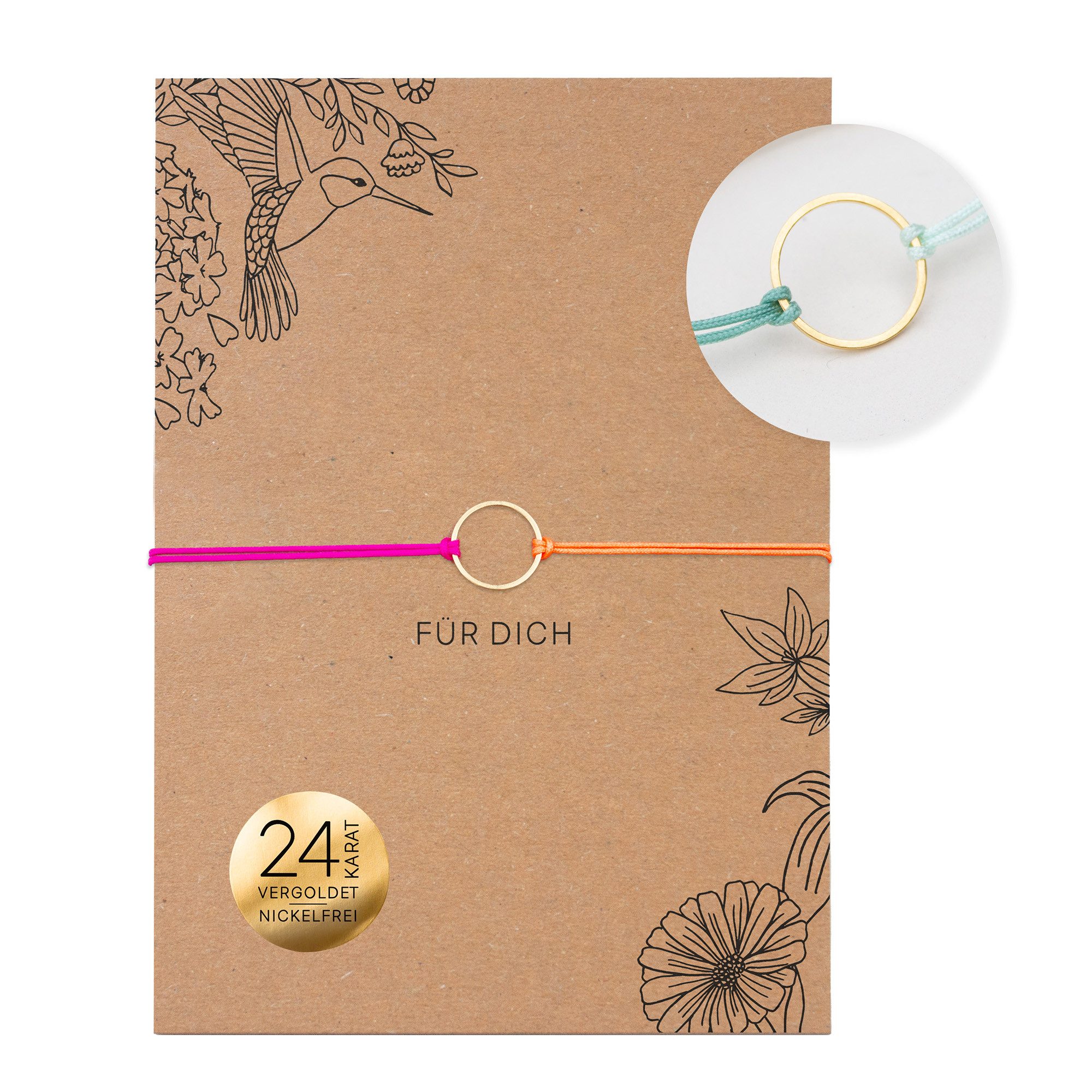 Charm-Armband Makramee Damen Armband mit Ring 24K vergoldet