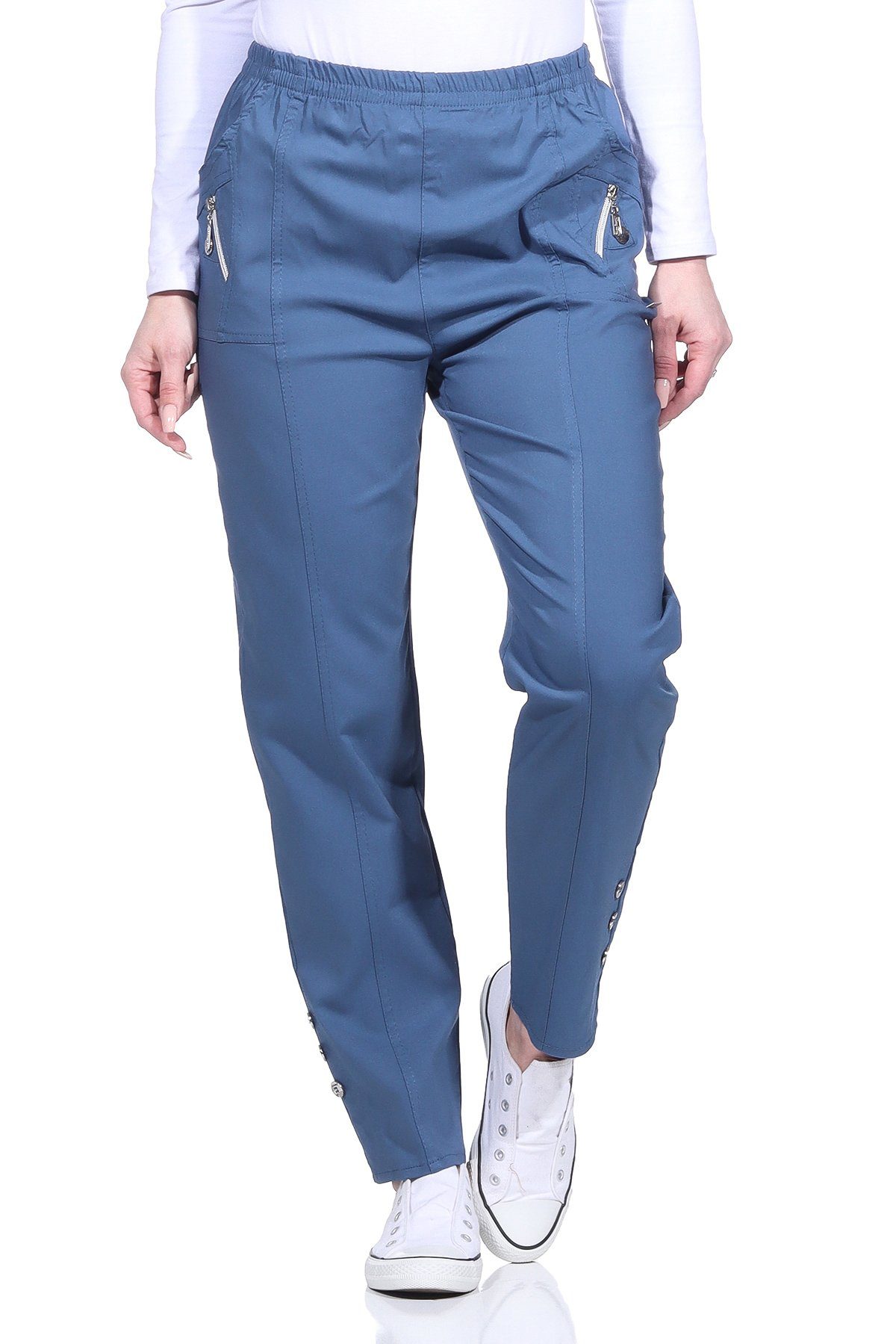 in Größen, Jeans Bund, Aurela Basic Großen Schlupfhose auch Sommerhose elastischer mit leichte Stretch Freizeithose Damen luftig Damenmode Casual,