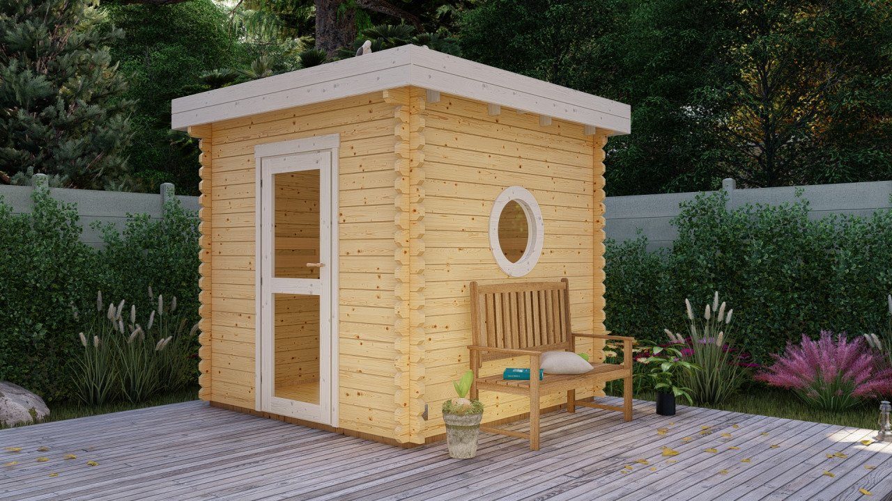 Finn Art Blockhaus Saunahaus Trontheim 2, BxTxH: 240 x 240 x 240 cm, Outdoor Gartensauna, ohne Ofen