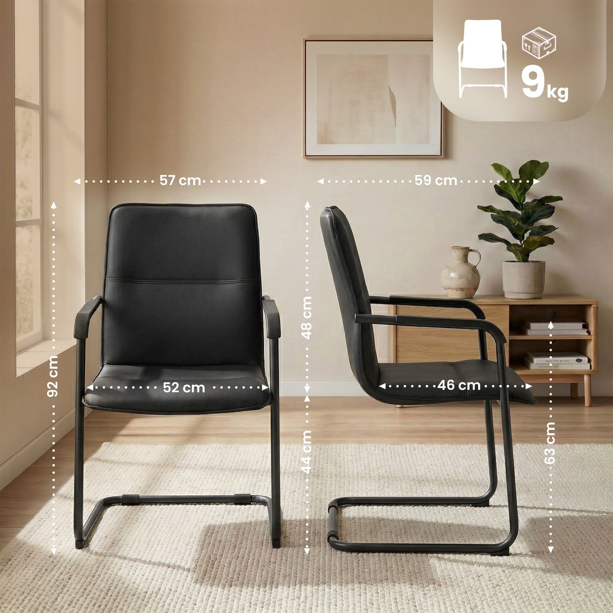 furnicato Besucherstuhl Freischwinger Seattle 92x57x59 cm schwarz/schwarz (1 St)