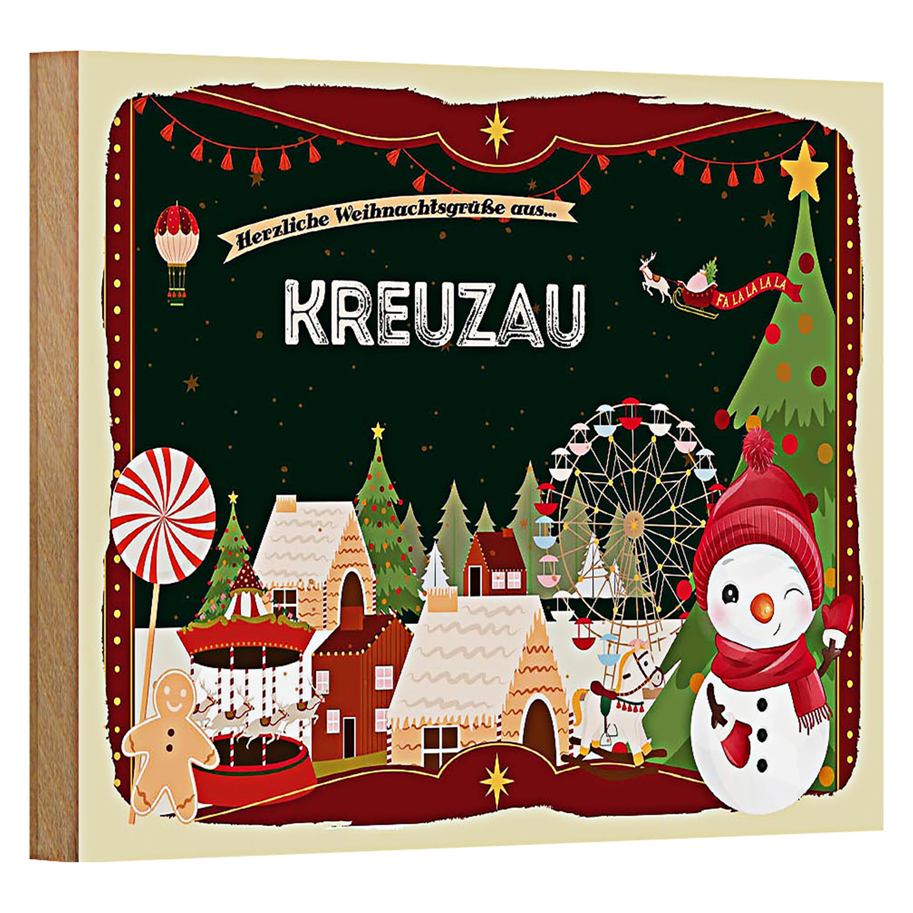 Roomando Holzbild Weihnachten Grüße aus KREUZAU 18x12cm