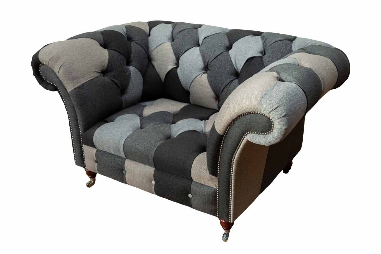 JVmoebel Sessel Grau Chesterfield Design Sofa Sessel Ohrensessel Polster Luxus Textil, Made In Europe