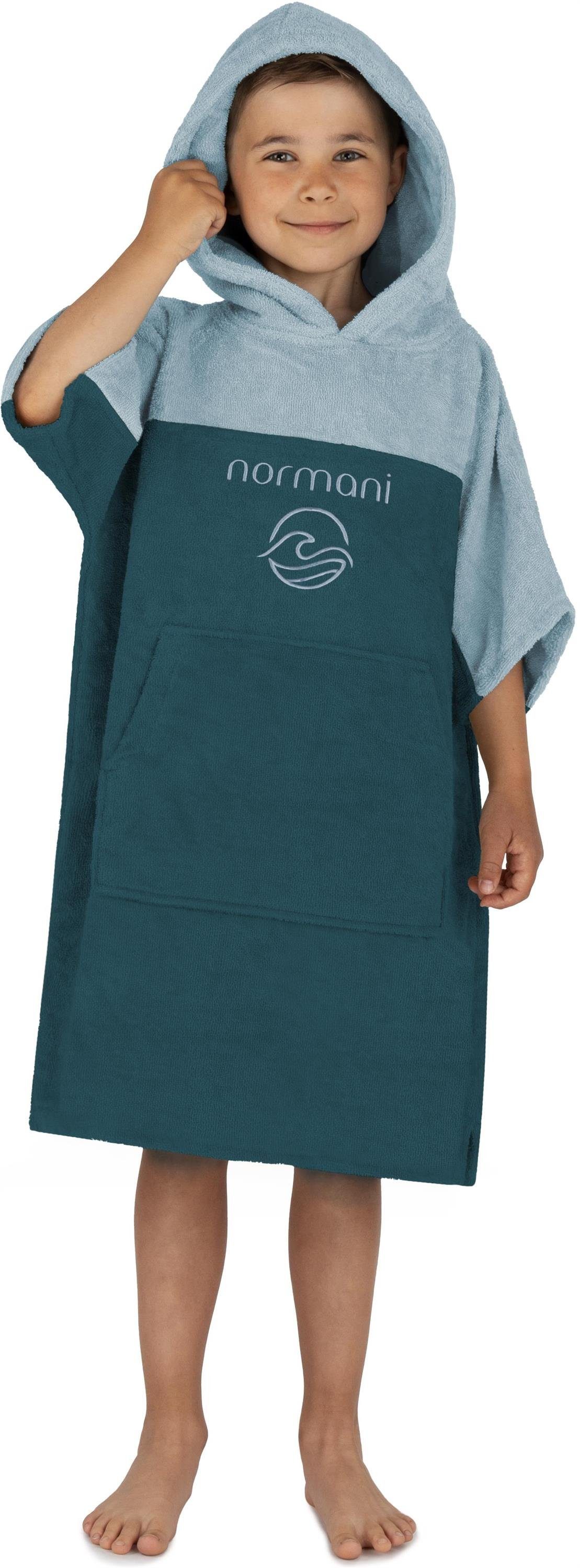 normani Badeponcho Kinder Badeponcho 6-9 Jahre Puwai, Bio-Baumwolle, Kapuze, Schlupf, Badeponcho aus 100 % Bio-Baumwolle