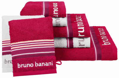 Bruno Banani Handtuch Set »Maja« (Set, 7-tlg), mit farbiger Bordüre und Markenlogo, 7 teiliges Handtücher Set aus 100% Baumwolle