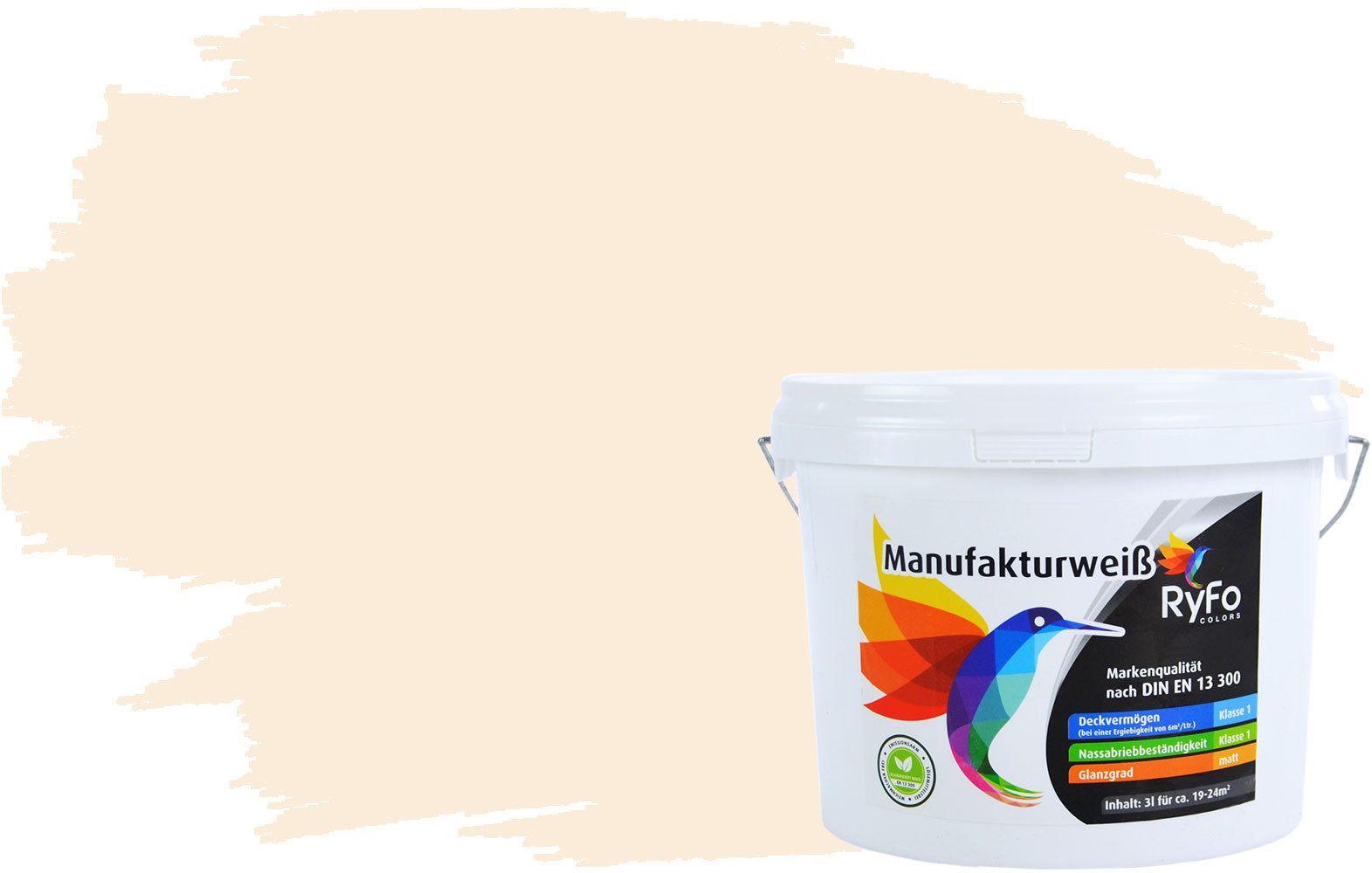 RyFo Colors Wand- und Deckenfarbe Manufakturweiß Weißtöne,1 L reicht für ca. 8 m², Deckkraft-/Nassabriebklasse 1, matt, atmungsaktiv, für Innenräume