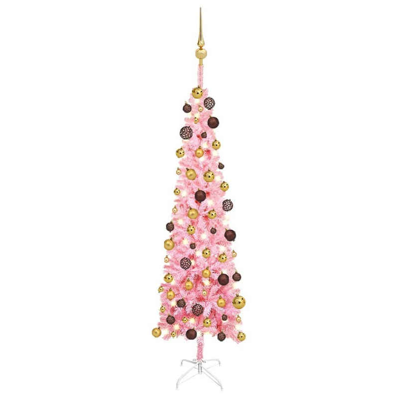 vidaXL Künstlicher Weihnachtsbaum »Weihnachtsbaum Schlank mit LEDs & Kugeln Rosa 120 cm«