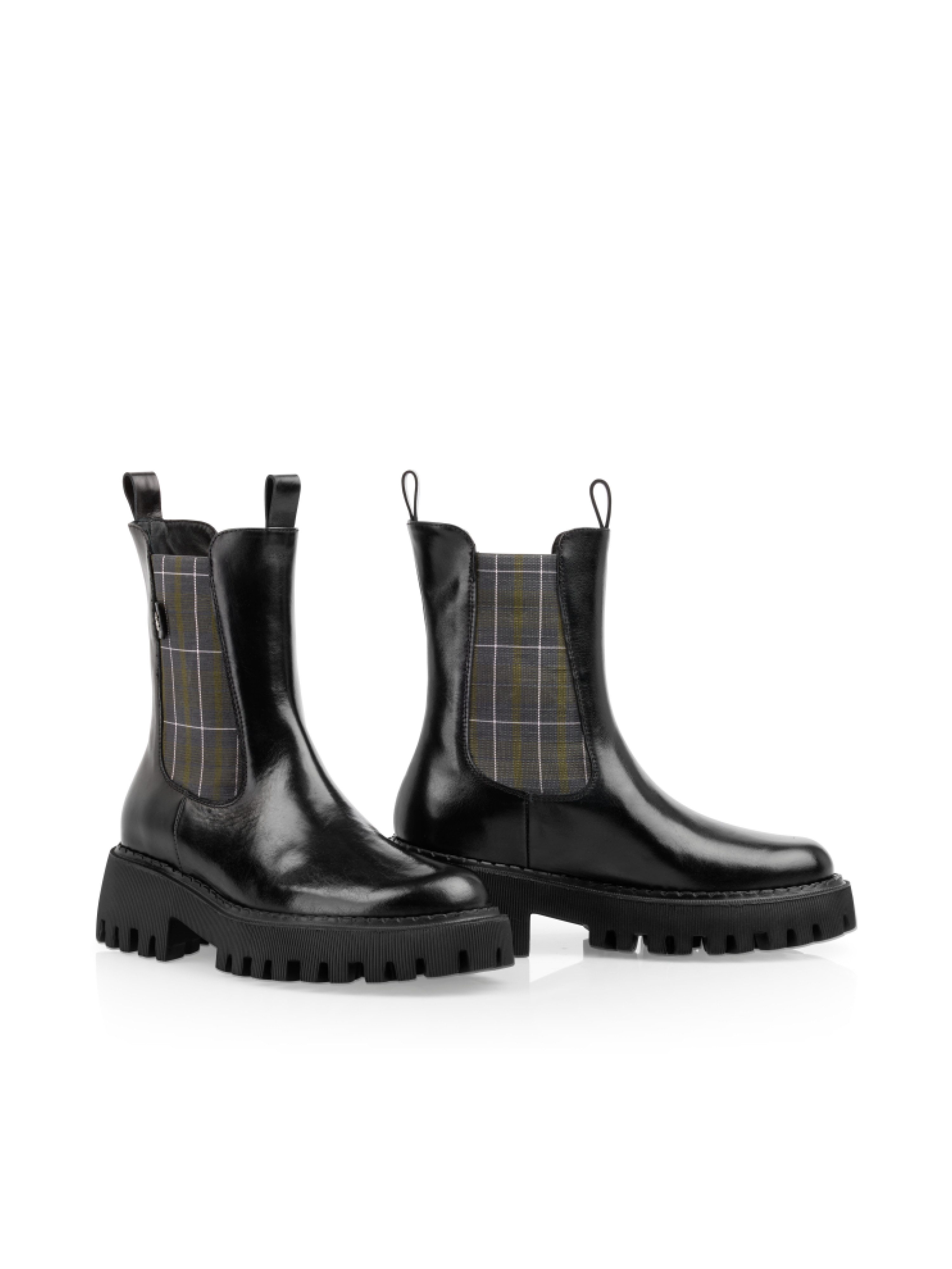 Marc Cain Chelseaboots Blockabsatz, Stiefelette mit karierten Stretcheinsätzen
