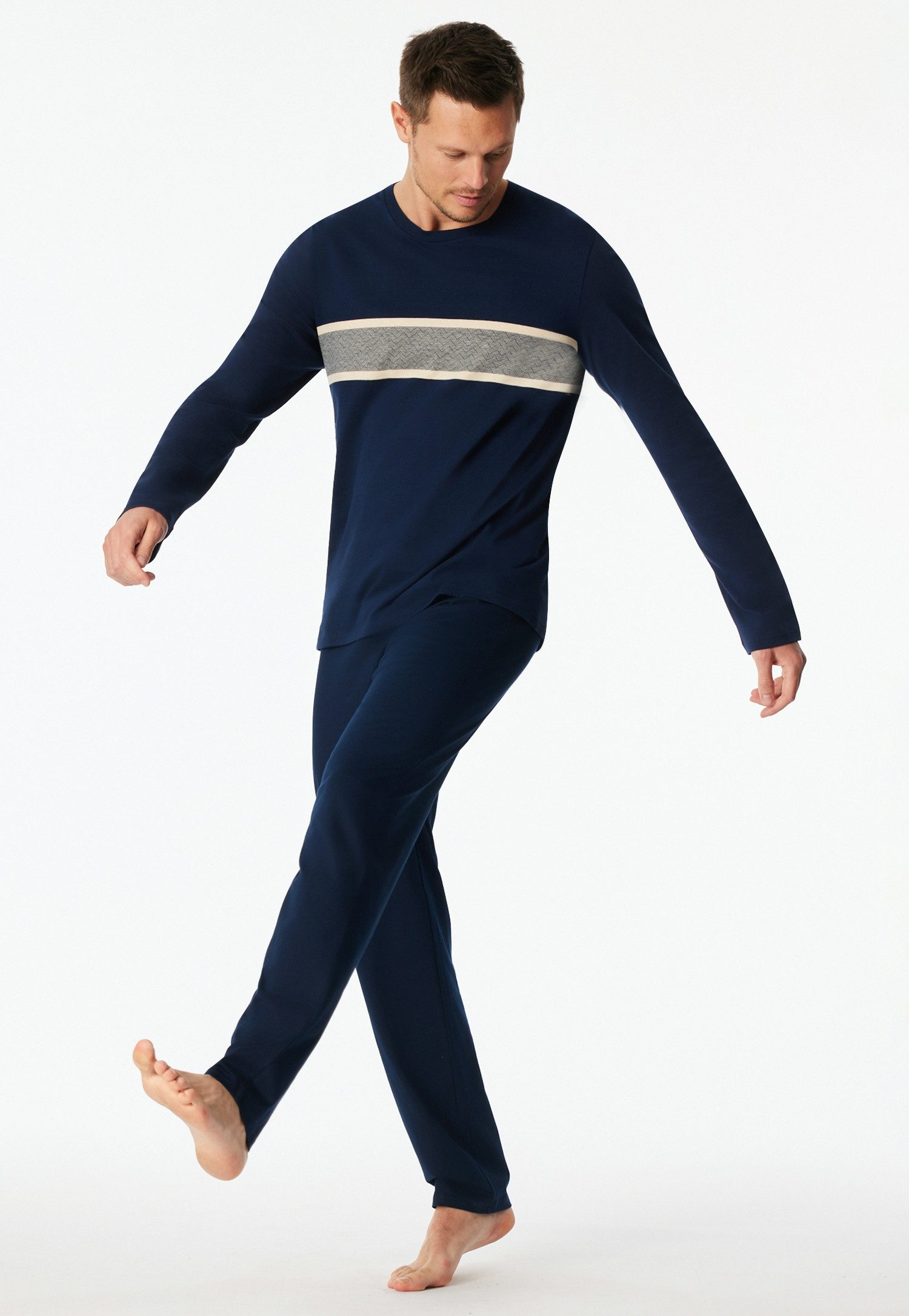 Schiesser Schlafanzug Casual Nightwear (2 tlg) mit langen Ärmeln und Rundhalsausschnitt