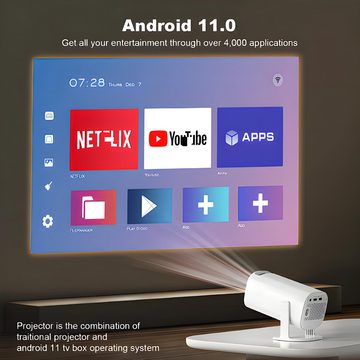 Magcubic 4K Android Beamer WiFi6 & BT 5.0 Portabler Projektor Mini Beamer Beamer (10000 lm, 10000:1, 1920x720dpi px, interner Lautsprecher, Android 11.0 mit über 7.000 Apps, Screen Mirror)