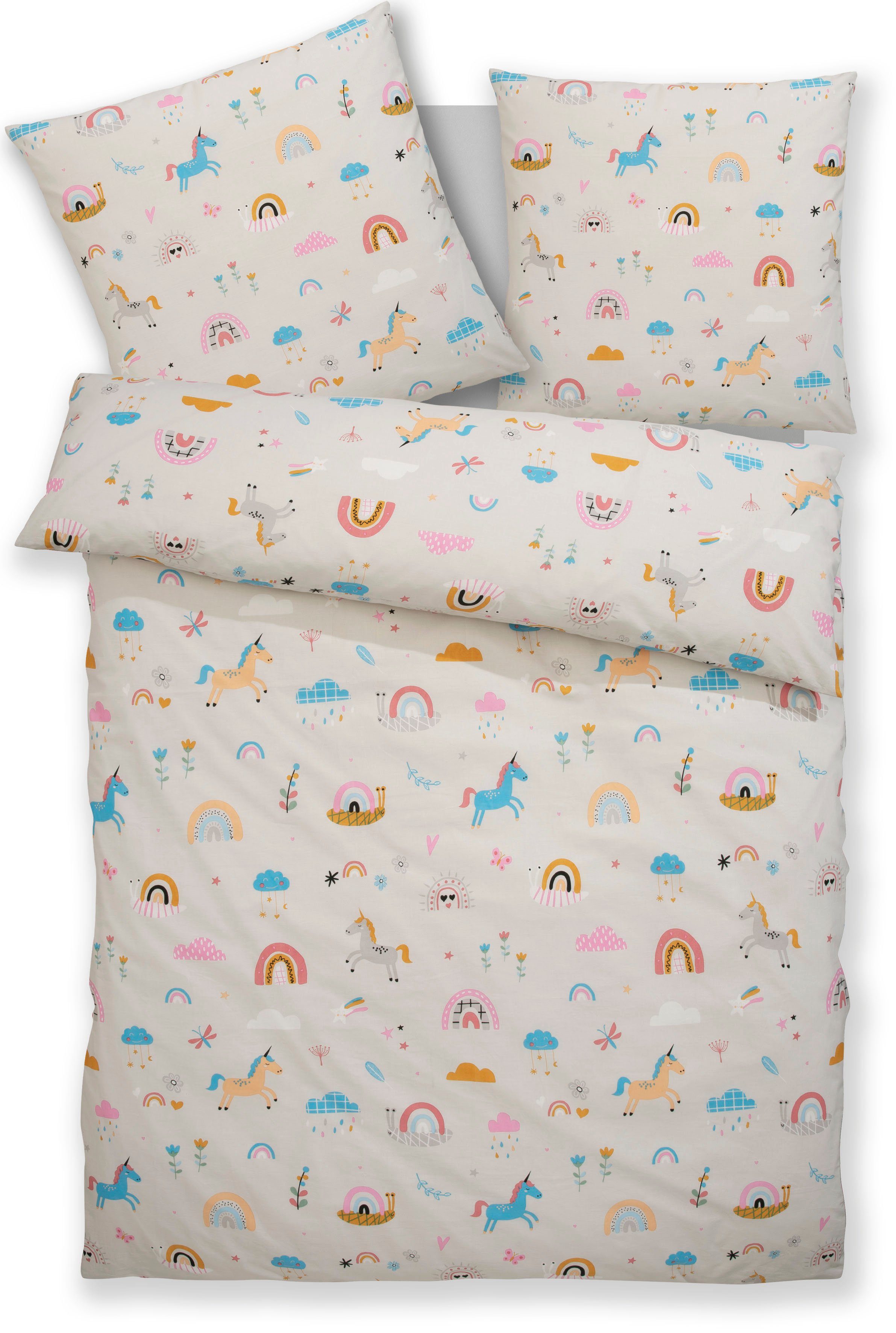 OTTO home Kinderbettwäsche CUDDLEE, Renforcé, 2 teilig, in vielen Designs: Dino,Einhorn,Weltraum,Baustelle,Herz,Trecker,Safari – Bild 2 von 5