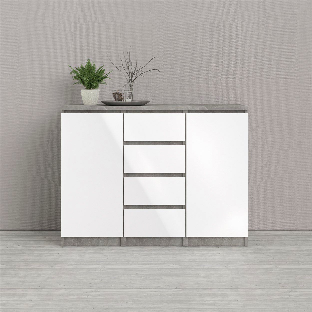 Home affaire Kommode Naia, Sideboard, 4 Schubladen, 2 Türen, Aufbewahrung, grifflose Front, Mit Einlegeböden, modern, skandinavisches Design, in mehrere Farben