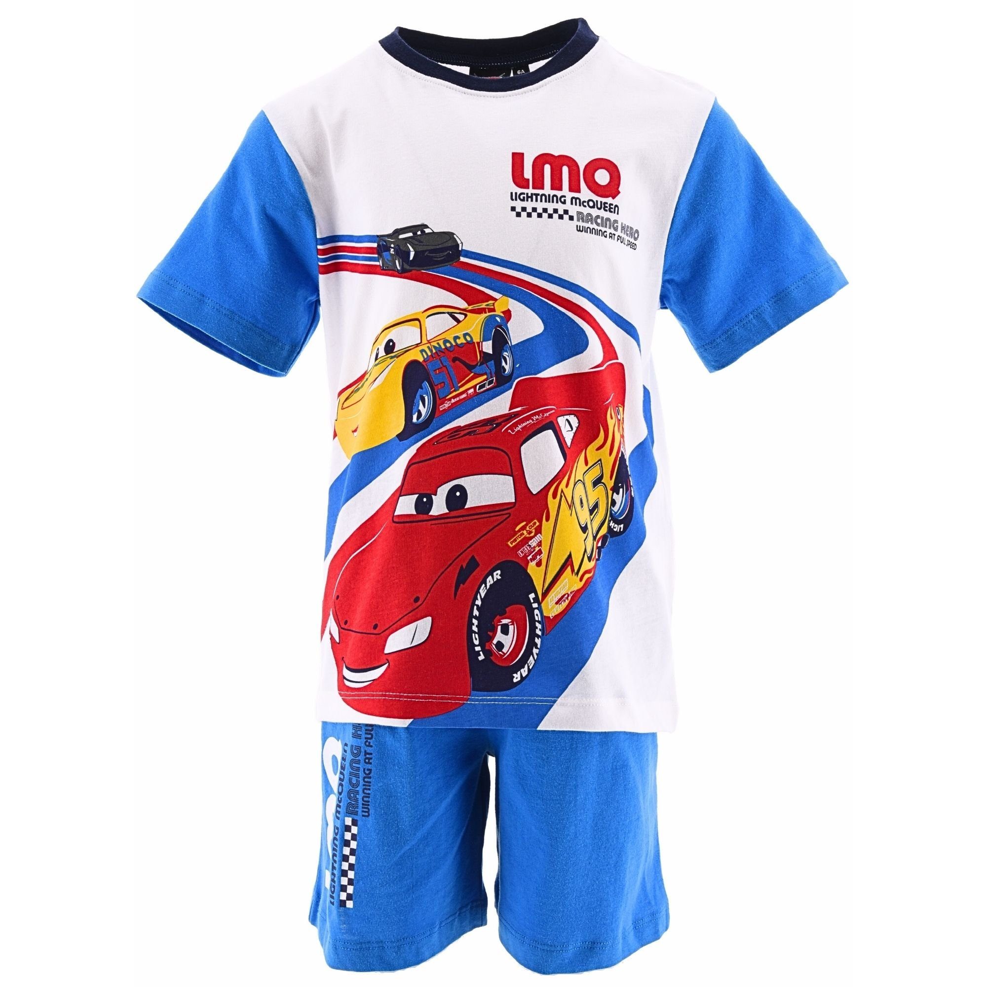 Cars Schlafanzug tlg) Lightning Pyjama cm kurz McQueen (2 Jungen 98-128 Set Disney Gr. Blau