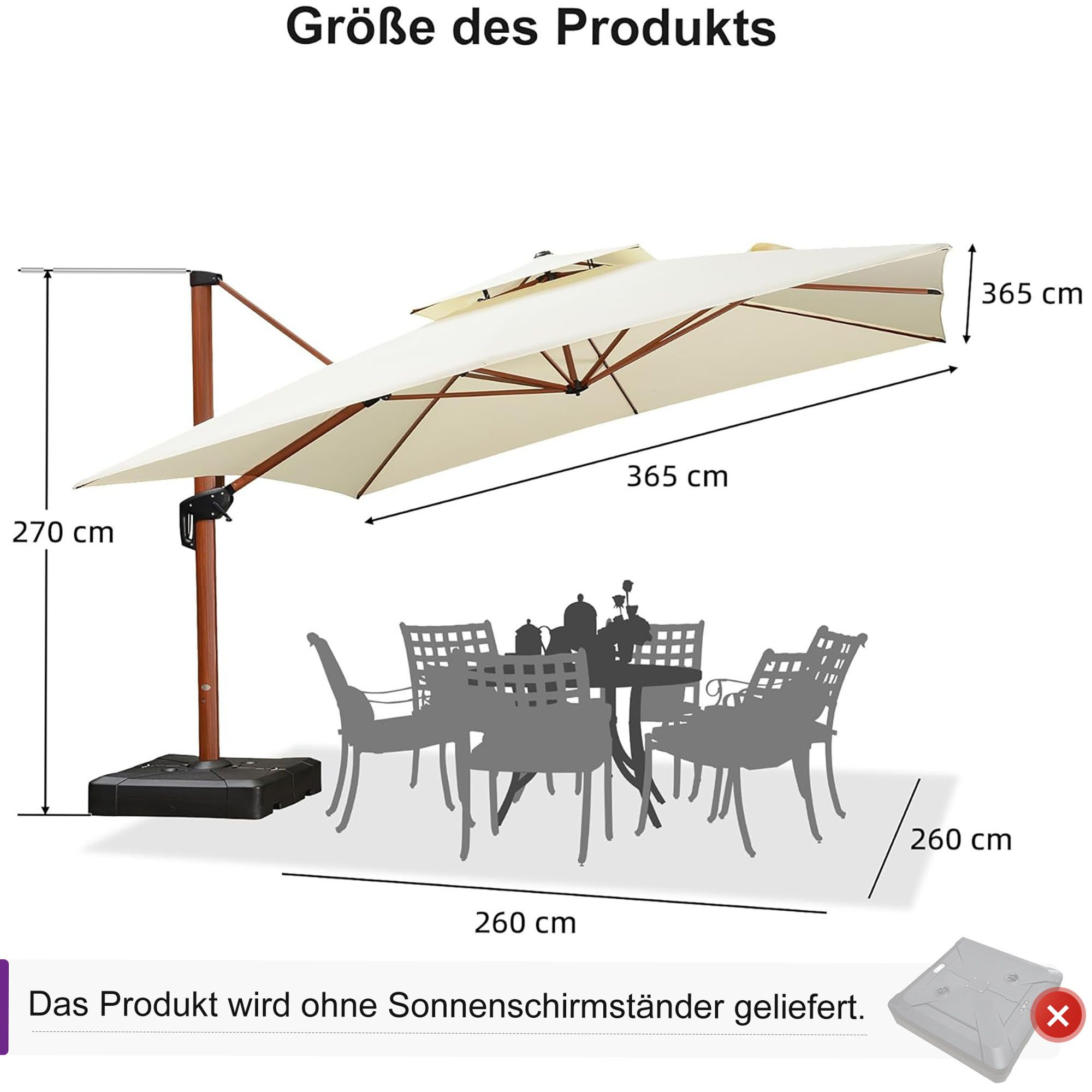 PURPLE LEAF Ampelschirm Holzoptik Quadratischer Außenbereich günstig online kaufen