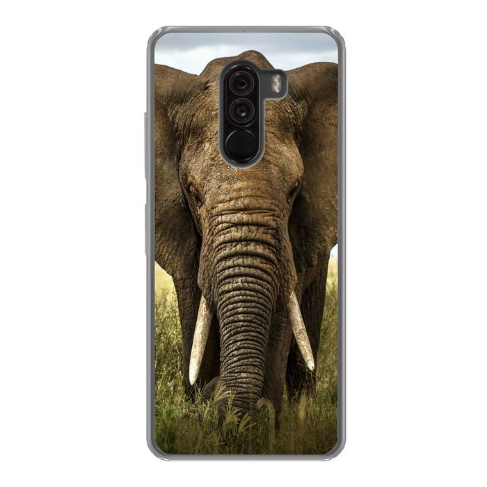 MuchoWow Handyhülle Elefant - Natur - Gras - Tiere - Landschaft Phone Case Handyhülle Xiaomi Pocophone F1 Silikon Schutzhülle
