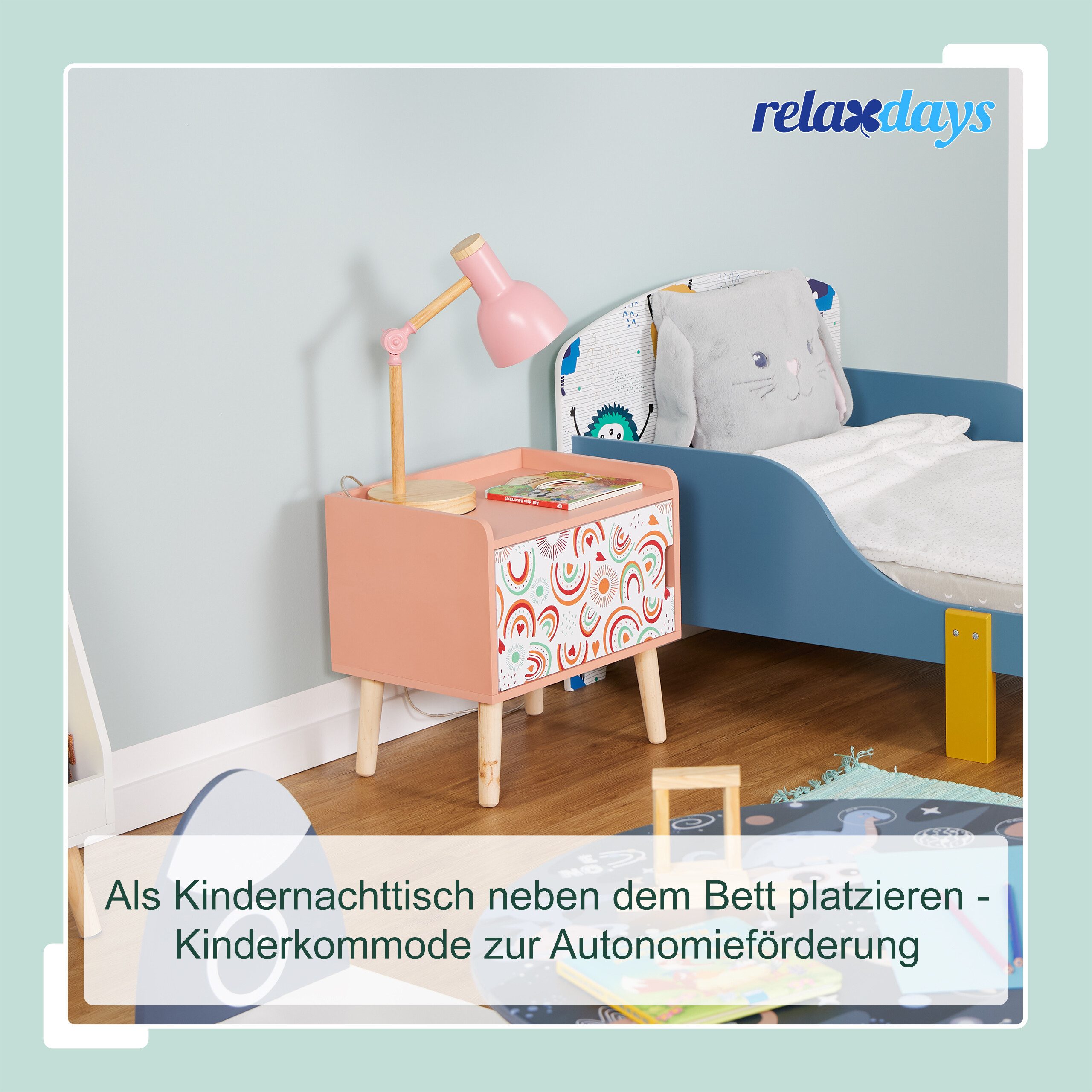 relaxdays Nachttisch für Kinder mit Staufach (1-St), A – Bild 2 von 5