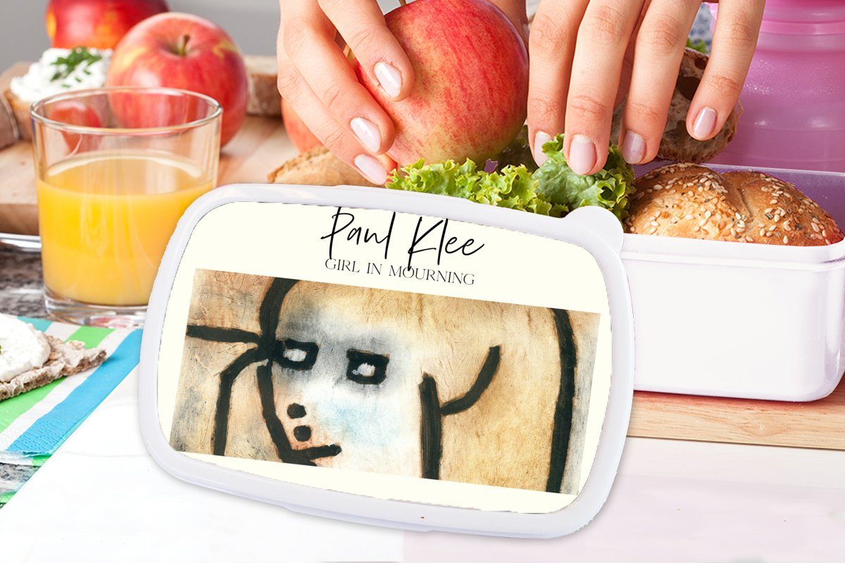 Gemälde, (2-tlg), Klee - weiß Mädchen und Mädchen - Brotbox Brotdose, und Erwachsene, Paul MuchoWow Kinder für Trauerndes Jungs Kunststoff, für Lunchbox